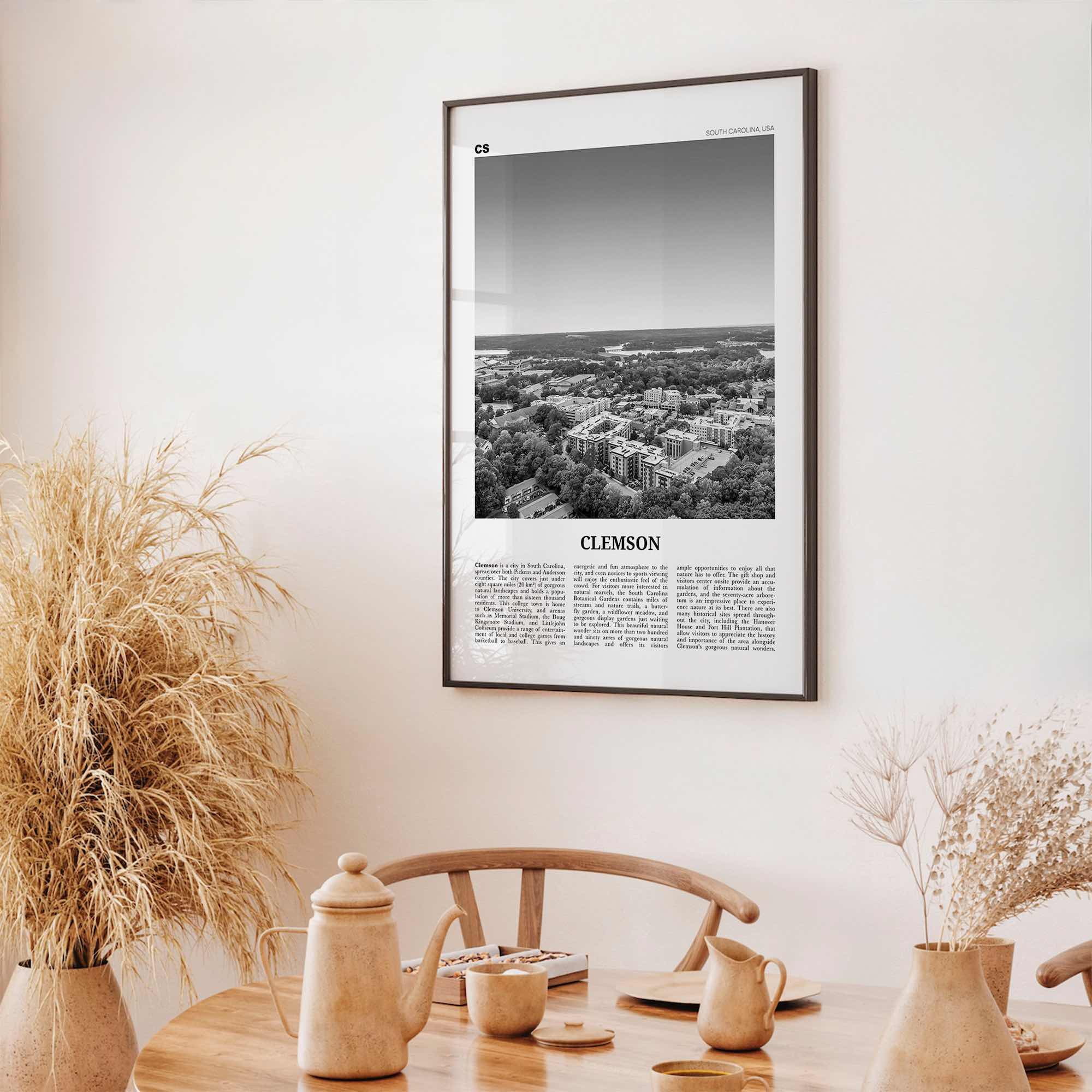 Clemson Print Black and White No 2, Clemson Wall Art, Clemson Poster, Clemson Photo, Clemson Map, South Carolina, USA, United States