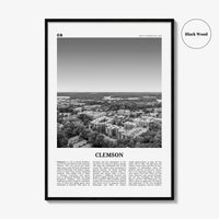 Clemson Print Black and White No 2, Clemson Wall Art, Clemson Poster, Clemson Photo, Clemson Map, South Carolina, USA, United States