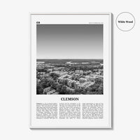 Clemson Print Black and White No 2, Clemson Wall Art, Clemson Poster, Clemson Photo, Clemson Map, South Carolina, USA, United States