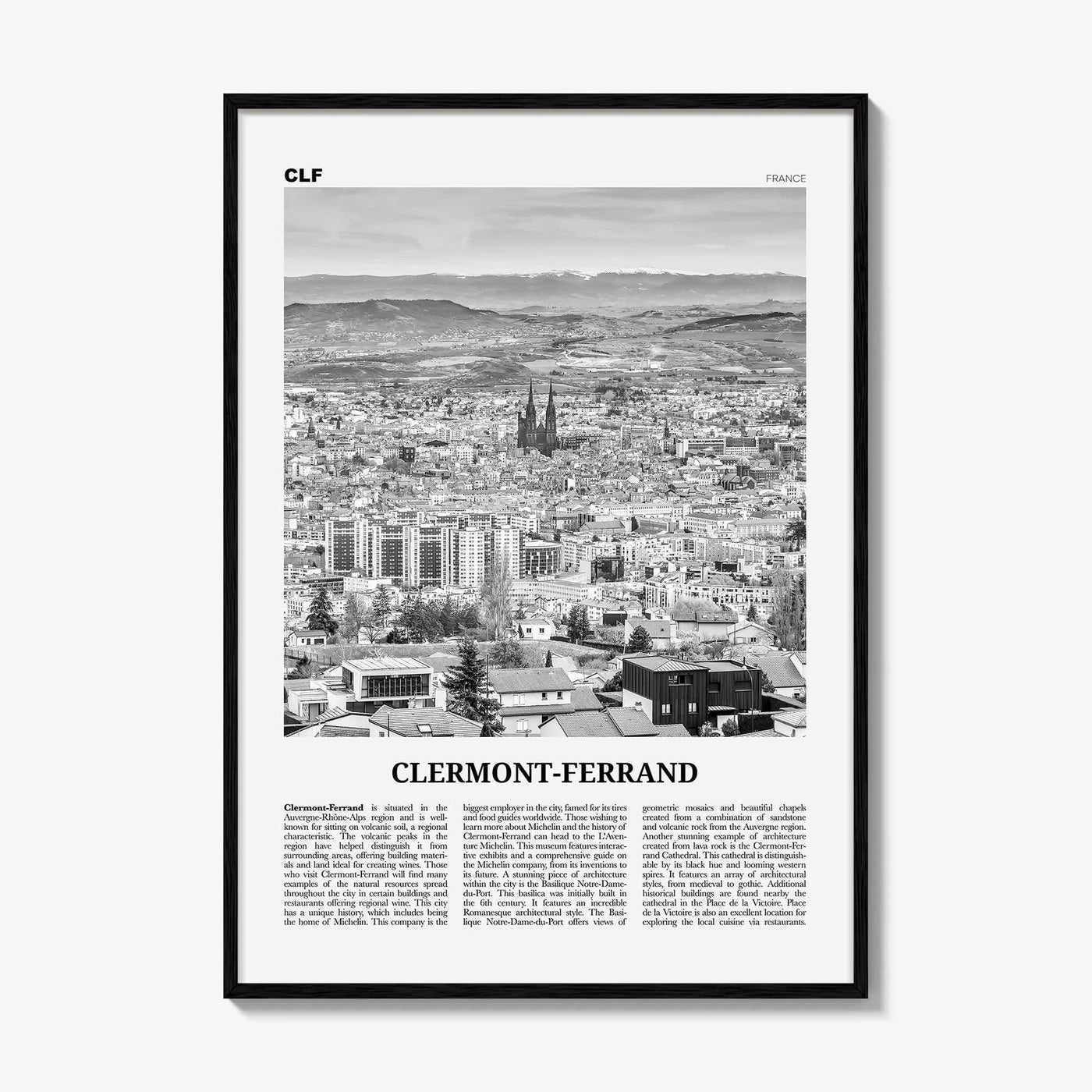 Clermont Ferrand Print Black and White, Clermont-Ferrand Art, Clermont-Ferrand Poster, Clermont-Ferrand Photo, Décor, Clermont-Ferrand Map