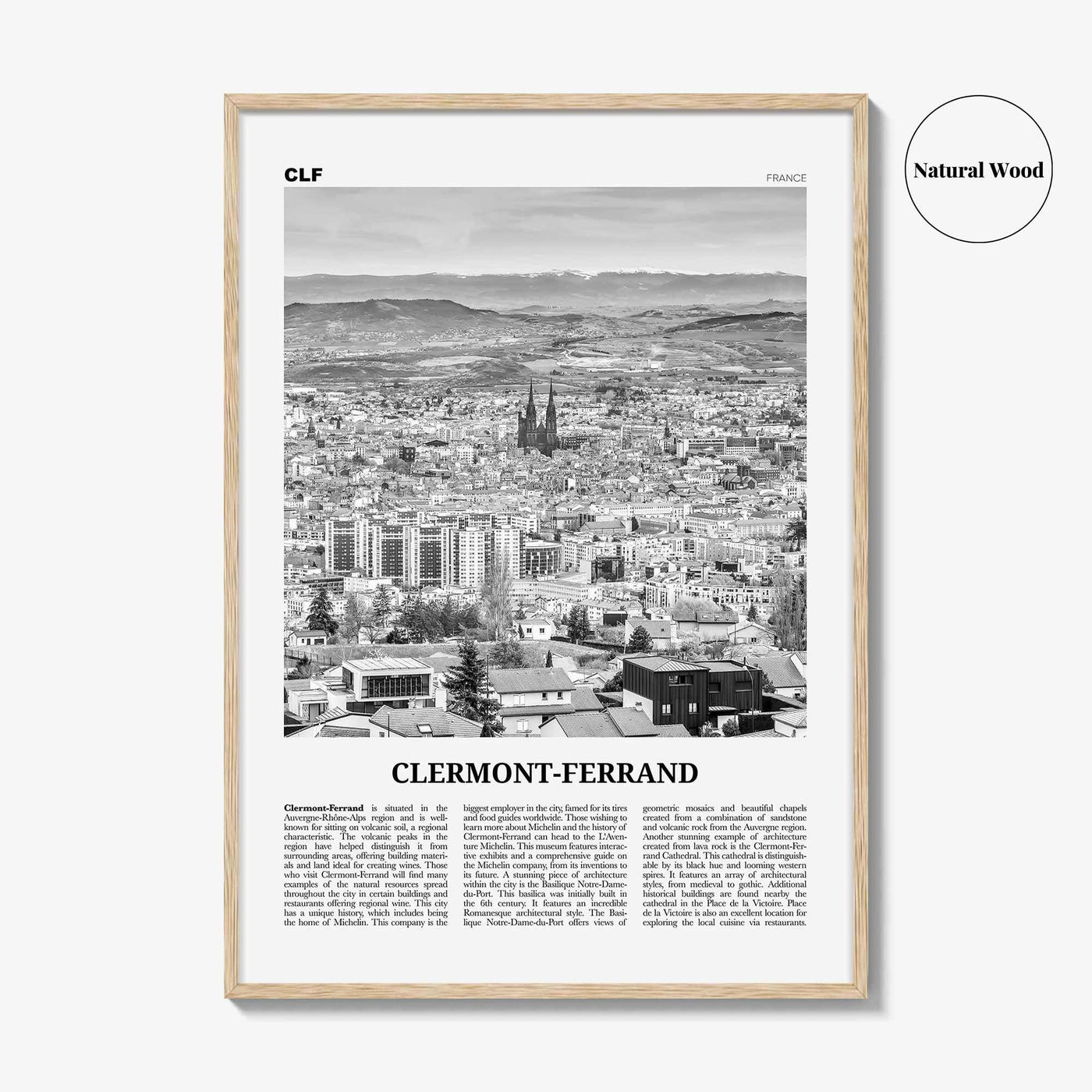 Clermont Ferrand Print Black and White, Clermont-Ferrand Art, Clermont-Ferrand Poster, Clermont-Ferrand Photo, Décor, Clermont-Ferrand Map