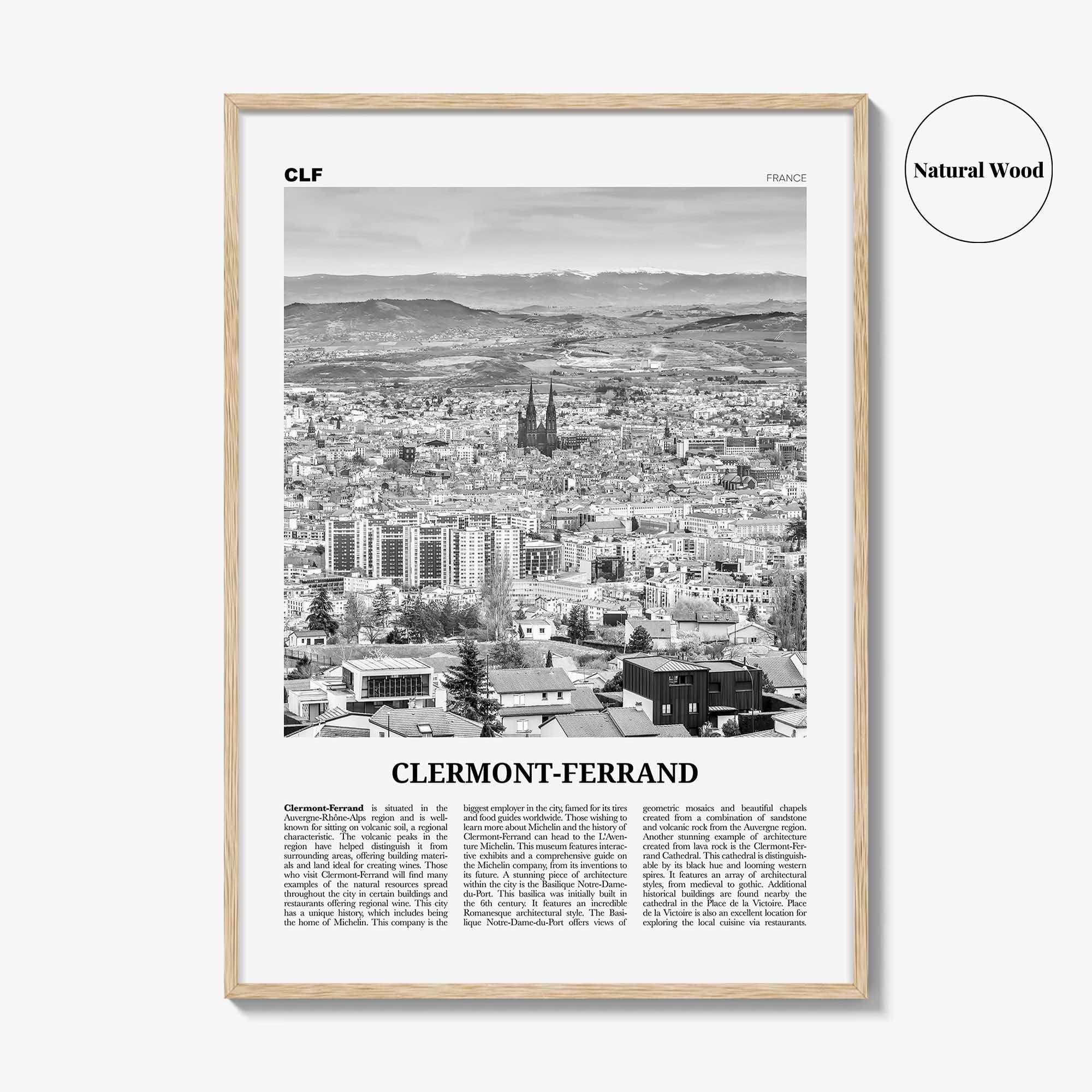 Clermont Ferrand Print Black and White, Clermont-Ferrand Art, Clermont-Ferrand Poster, Clermont-Ferrand Photo, Décor, Clermont-Ferrand Map