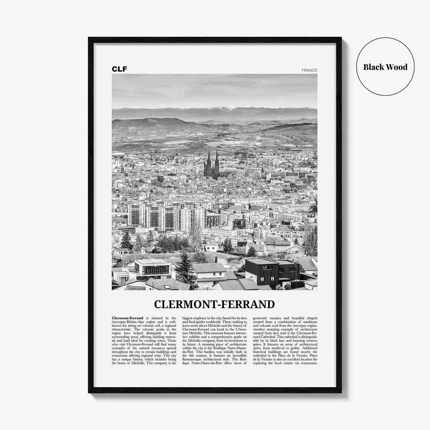 Clermont Ferrand Print Black and White, Clermont-Ferrand Art, Clermont-Ferrand Poster, Clermont-Ferrand Photo, Décor, Clermont-Ferrand Map