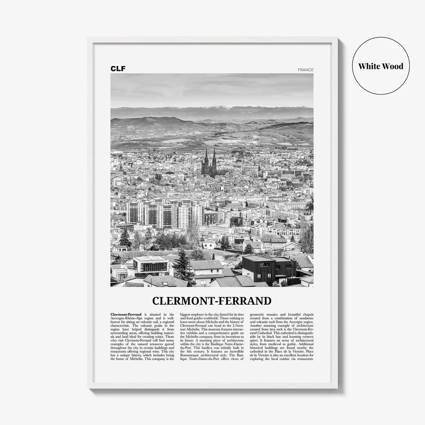 Clermont Ferrand Print Black and White, Clermont-Ferrand Art, Clermont-Ferrand Poster, Clermont-Ferrand Photo, Décor, Clermont-Ferrand Map