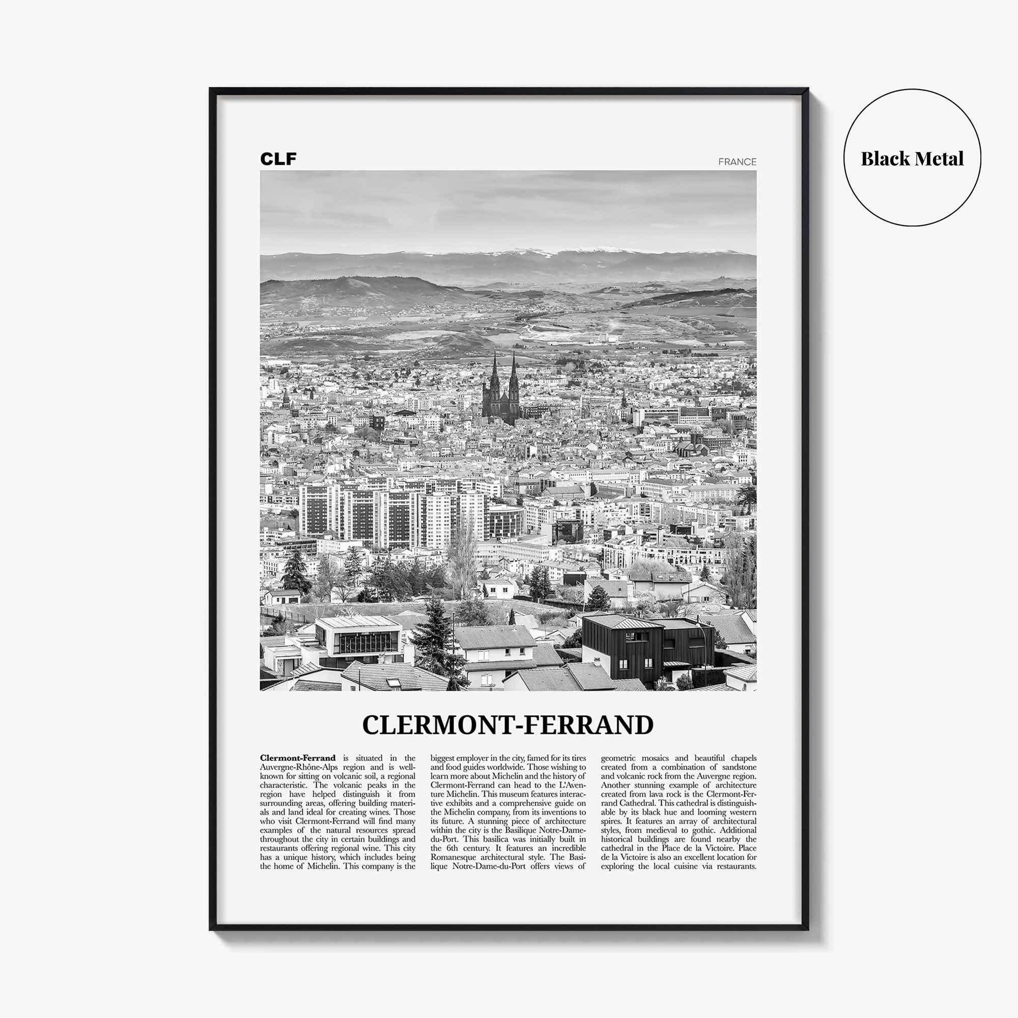 Clermont Ferrand Print Black and White, Clermont-Ferrand Art, Clermont-Ferrand Poster, Clermont-Ferrand Photo, Décor, Clermont-Ferrand Map