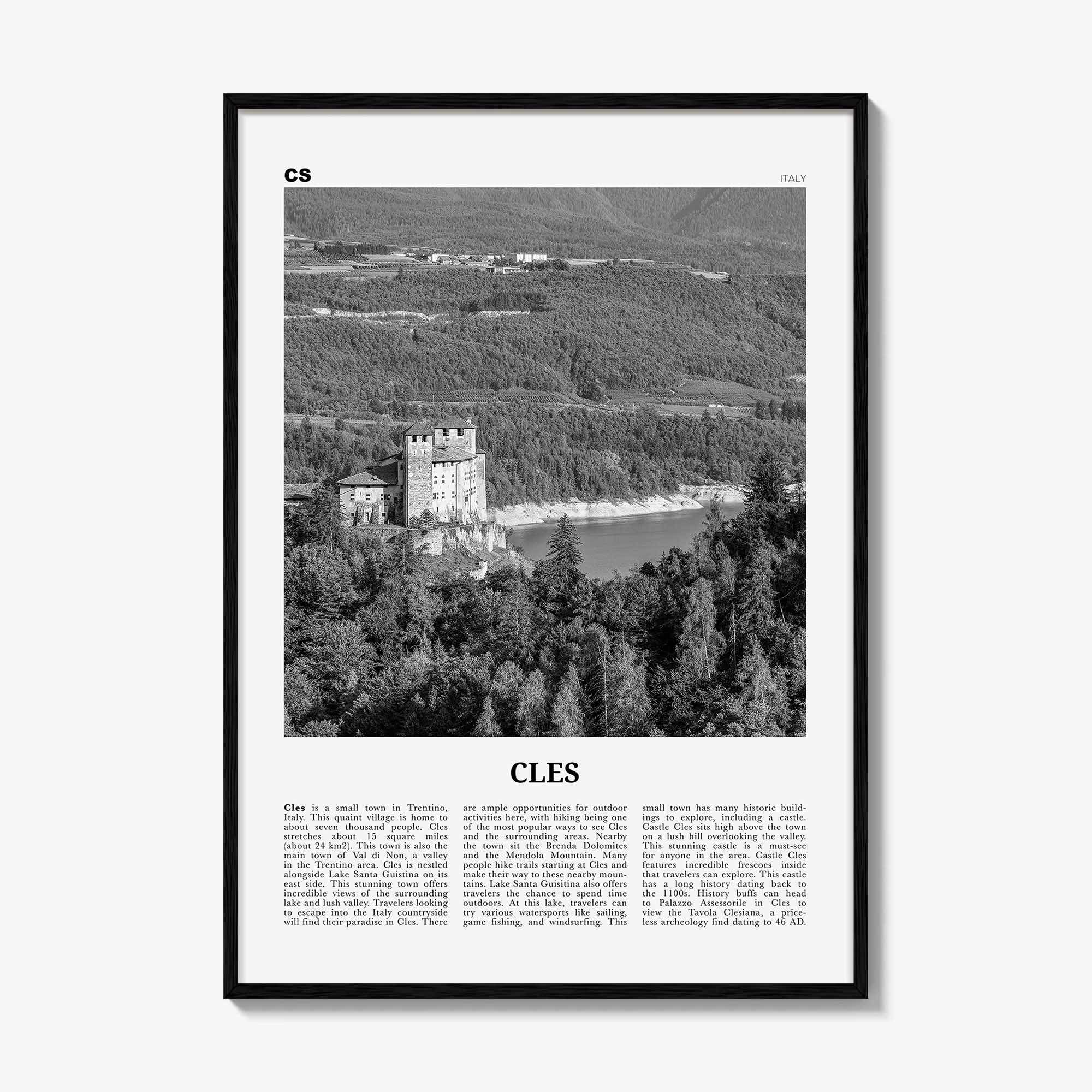 Cles Print Black and White, Cles Wall Art, Cles Poster, Cles Photo, Cles Wall Décor, Cles Map, Italy