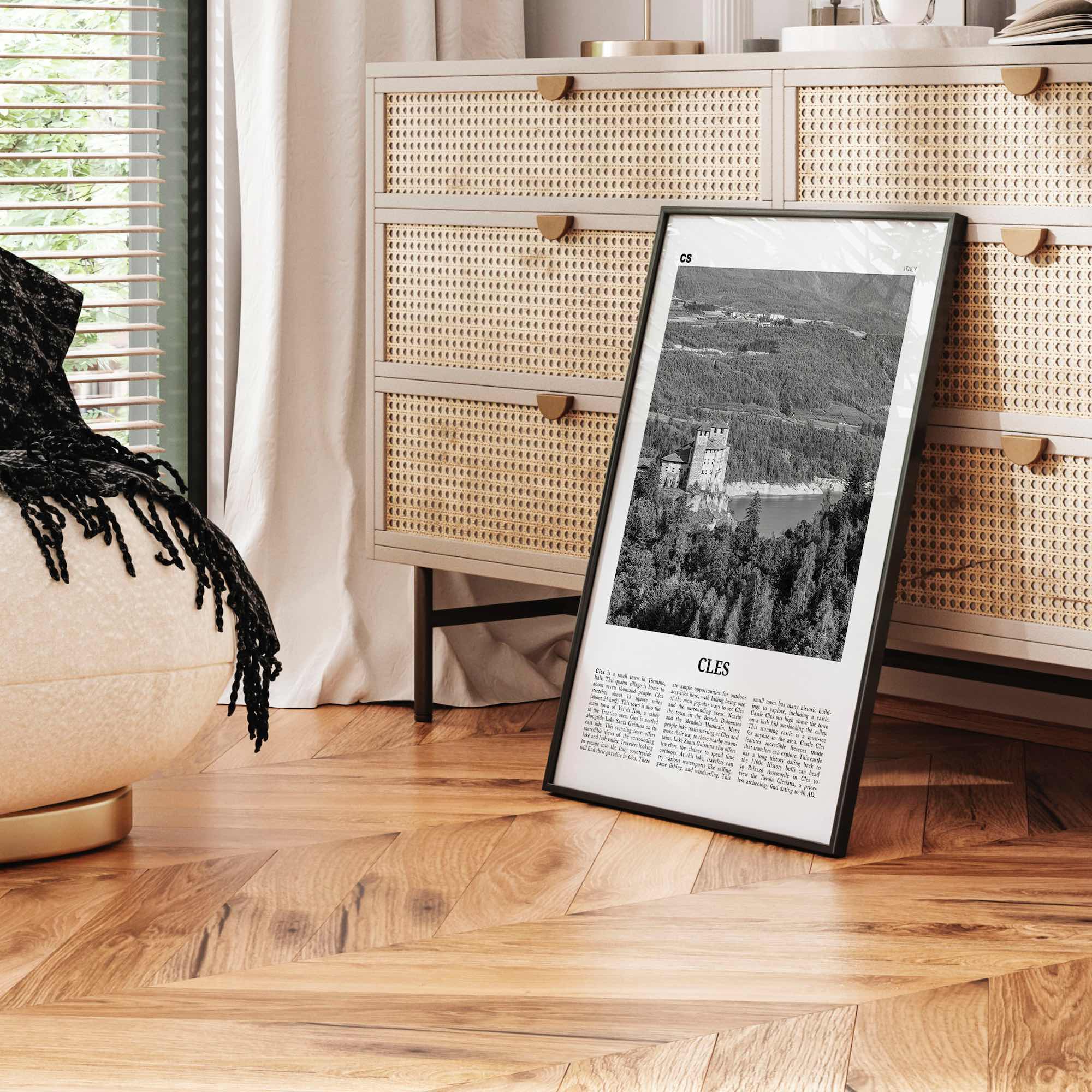 Cles Print Black and White, Cles Wall Art, Cles Poster, Cles Photo, Cles Wall Décor, Cles Map, Italy