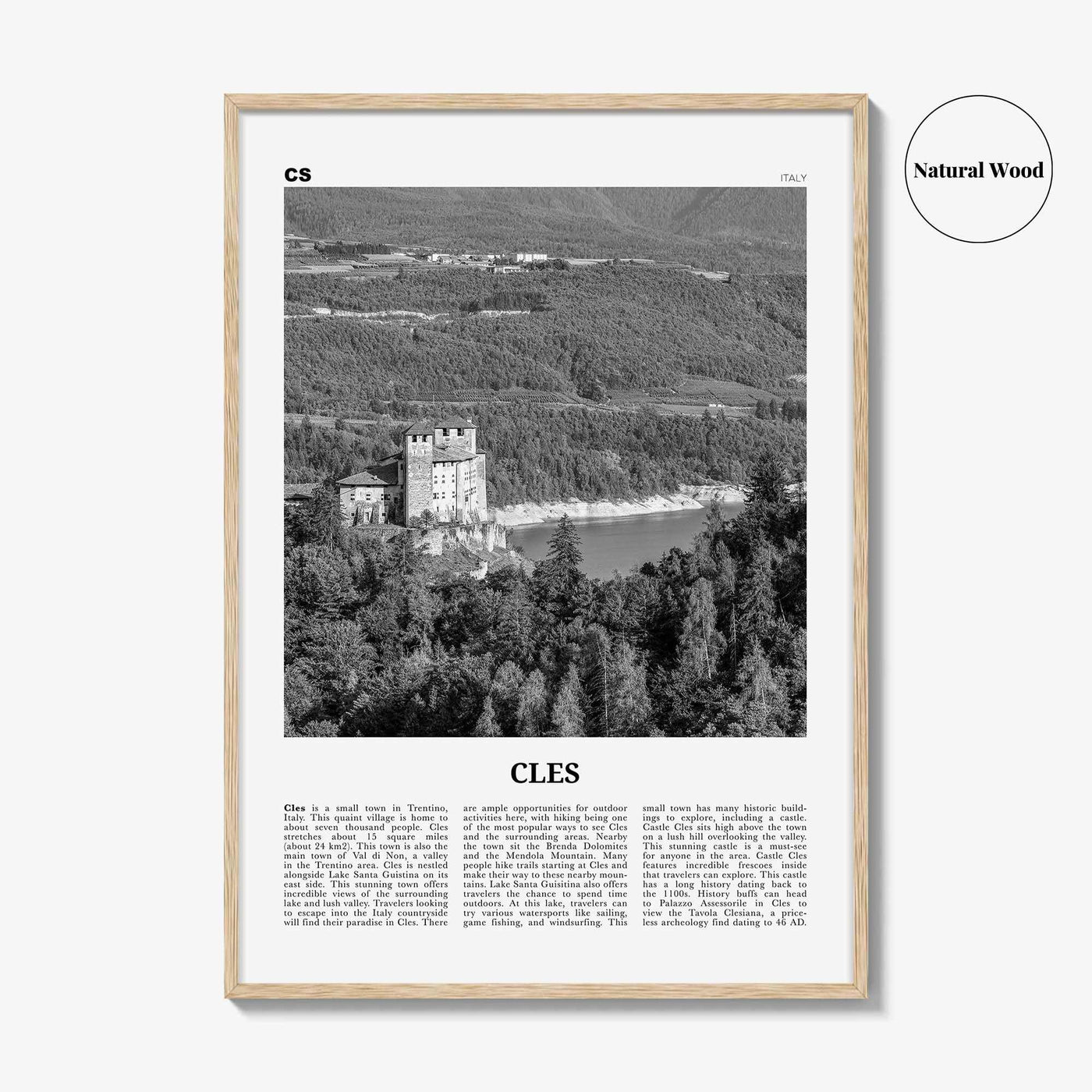 Cles Print Black and White, Cles Wall Art, Cles Poster, Cles Photo, Cles Wall Décor, Cles Map, Italy