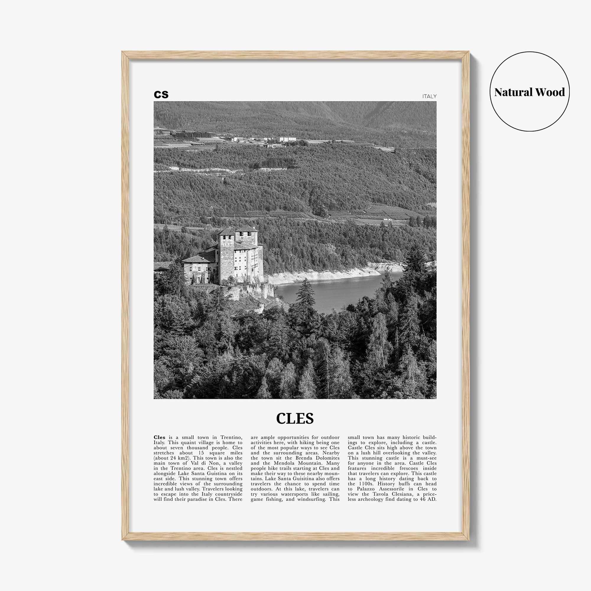 Cles Print Black and White, Cles Wall Art, Cles Poster, Cles Photo, Cles Wall Décor, Cles Map, Italy