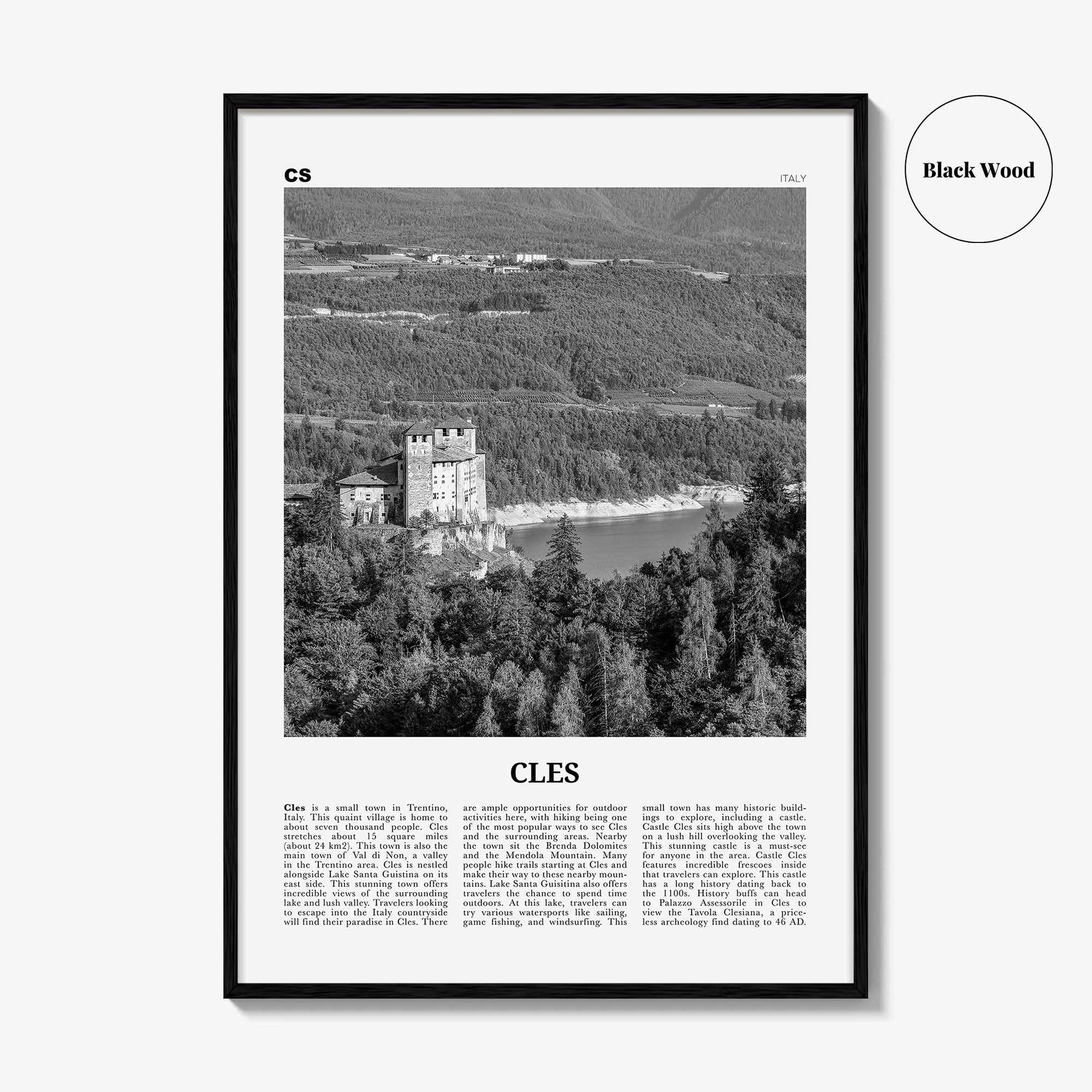 Cles Print Black and White, Cles Wall Art, Cles Poster, Cles Photo, Cles Wall Décor, Cles Map, Italy