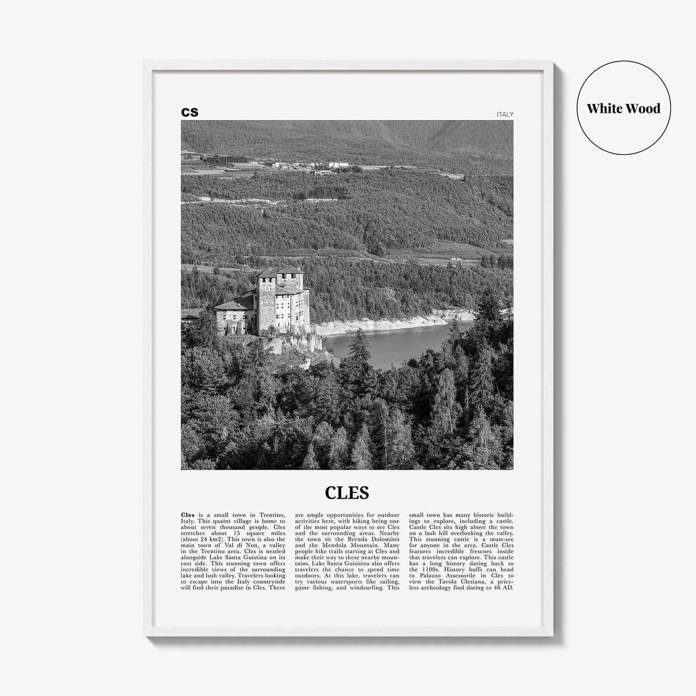 Cles Print Black and White, Cles Wall Art, Cles Poster, Cles Photo, Cles Wall Décor, Cles Map, Italy