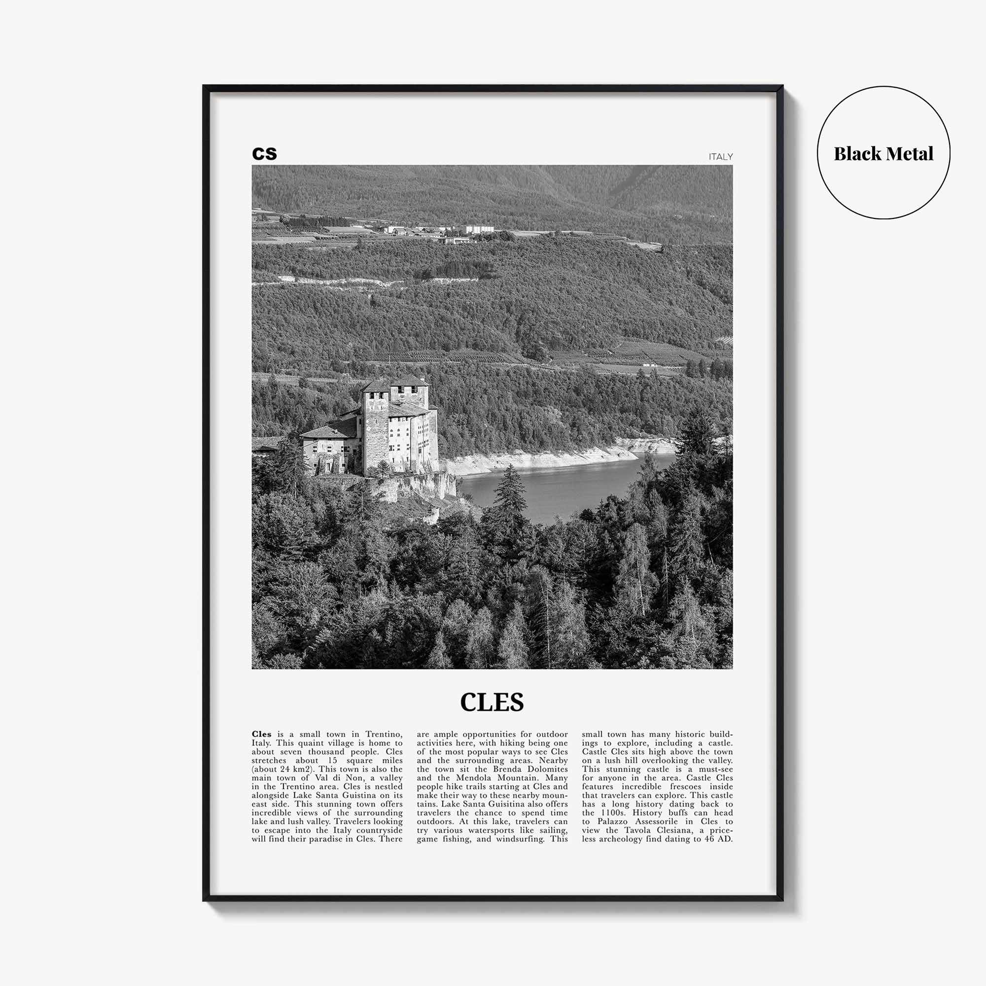 Cles Print Black and White, Cles Wall Art, Cles Poster, Cles Photo, Cles Wall Décor, Cles Map, Italy