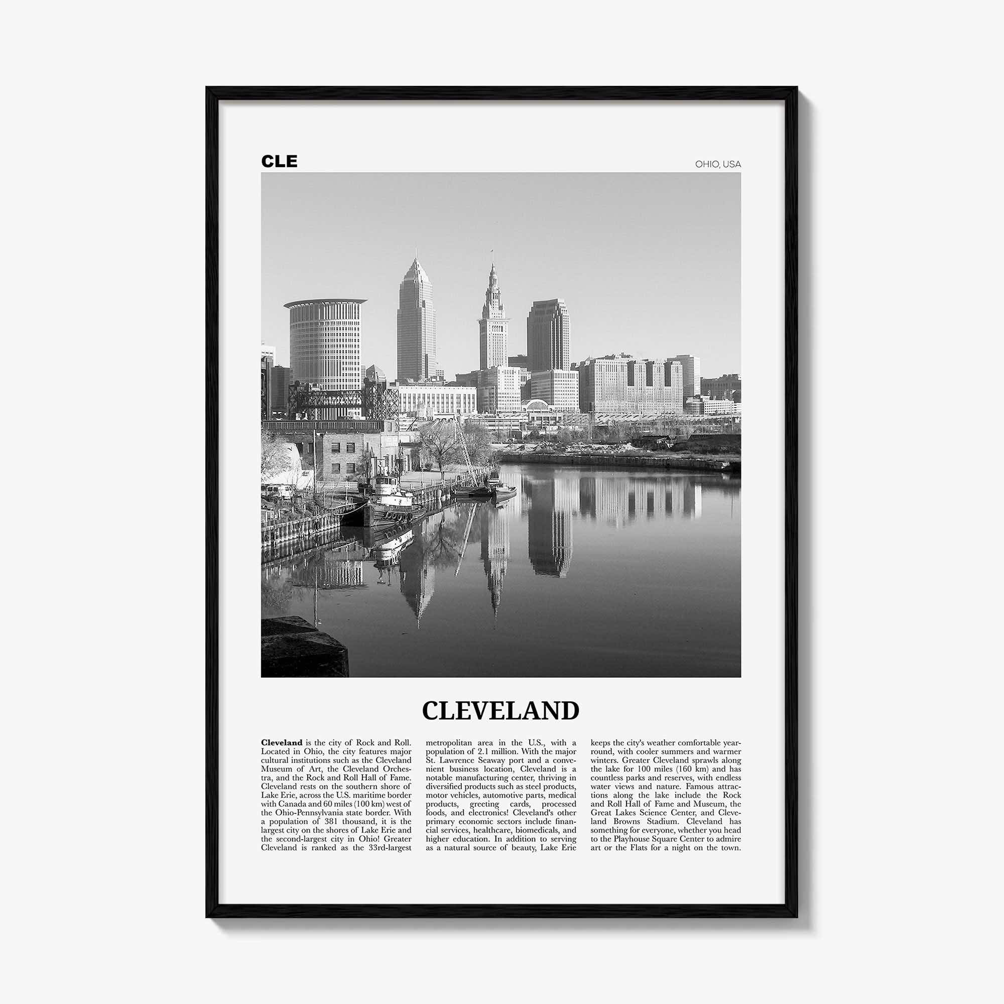 Cleveland Print Black and White No 1, Cleveland Wall Art, Cleveland Poster, Cleveland Photo, Ohio, USA, United States, North America