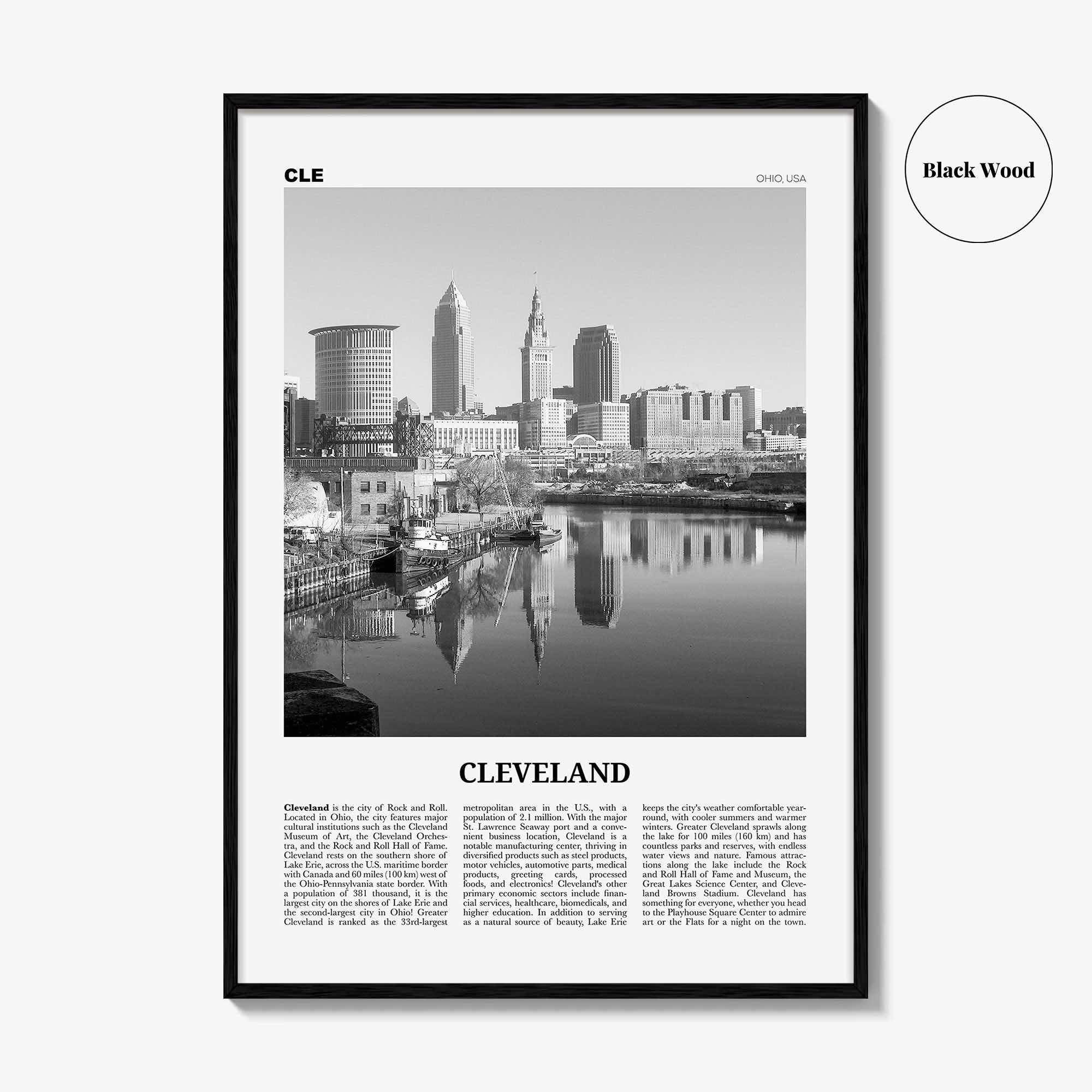 Cleveland Print Black and White No 1, Cleveland Wall Art, Cleveland Poster, Cleveland Photo, Ohio, USA, United States, North America