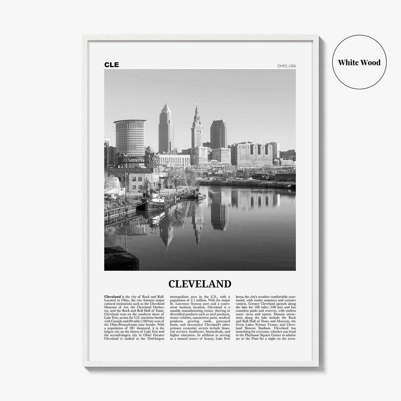 Cleveland Print Black and White No 1, Cleveland Wall Art, Cleveland Poster, Cleveland Photo, Ohio, USA, United States, North America