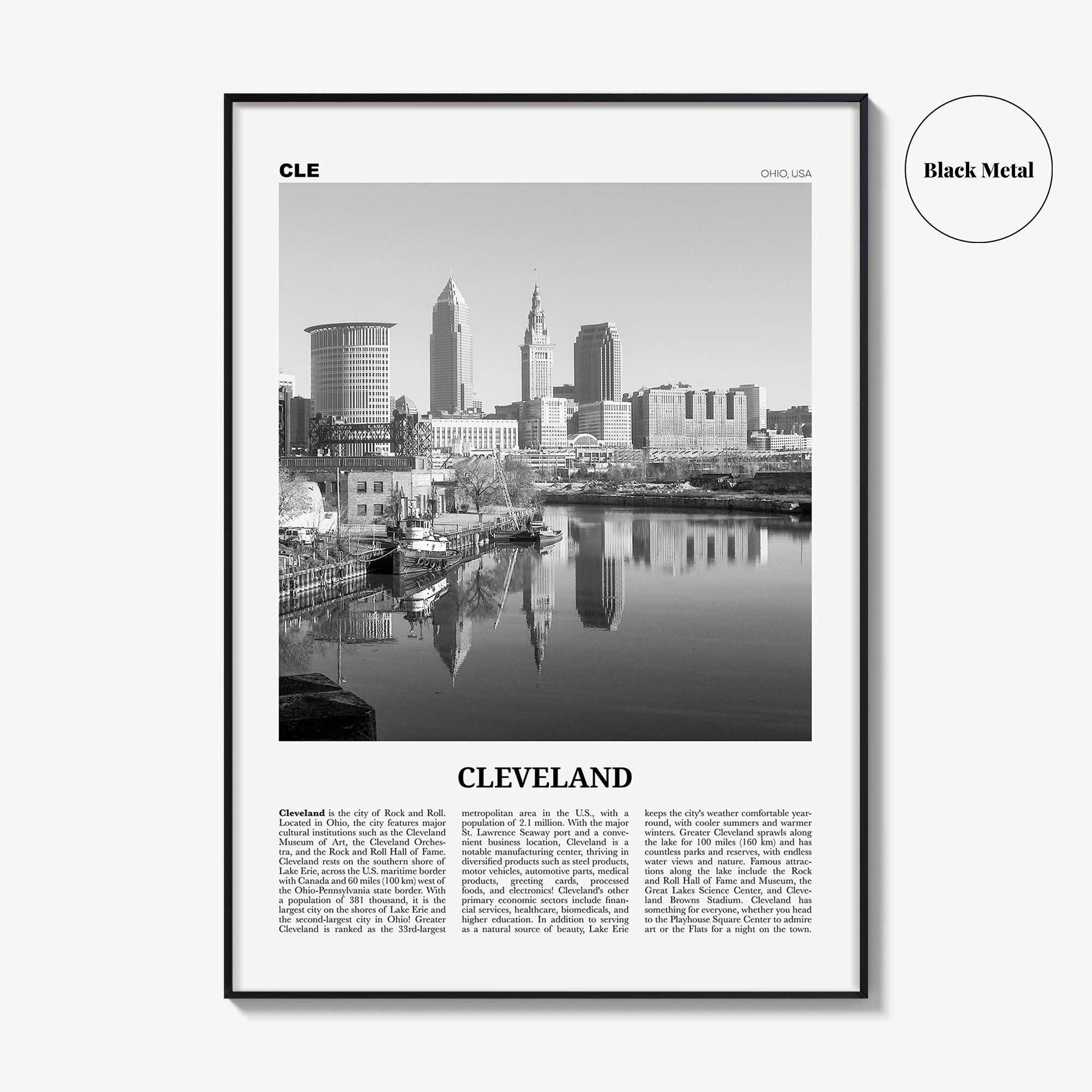 Cleveland Print Black and White No 1, Cleveland Wall Art, Cleveland Poster, Cleveland Photo, Ohio, USA, United States, North America