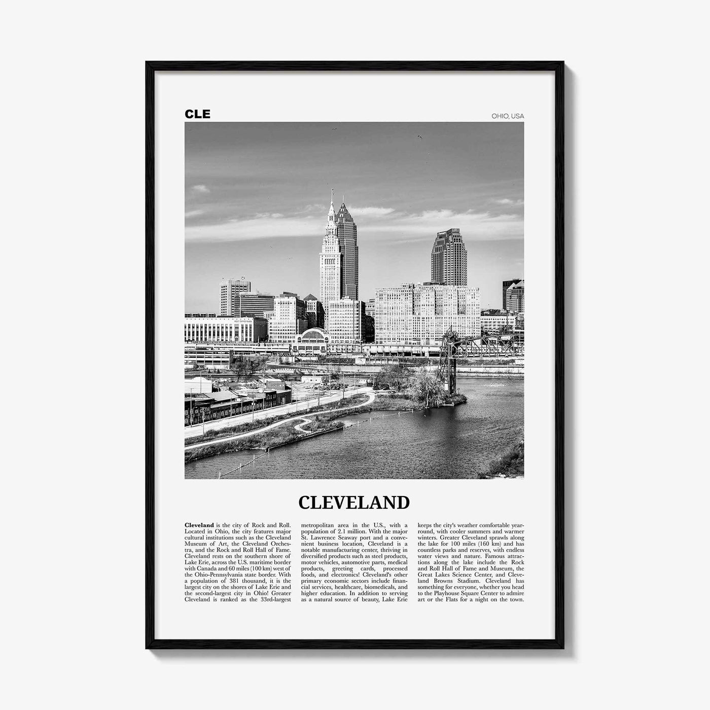 Cleveland Print Black and White No 2, Cleveland Wall Art, Cleveland Poster, Cleveland Photo, Ohio, USA, United States, North America