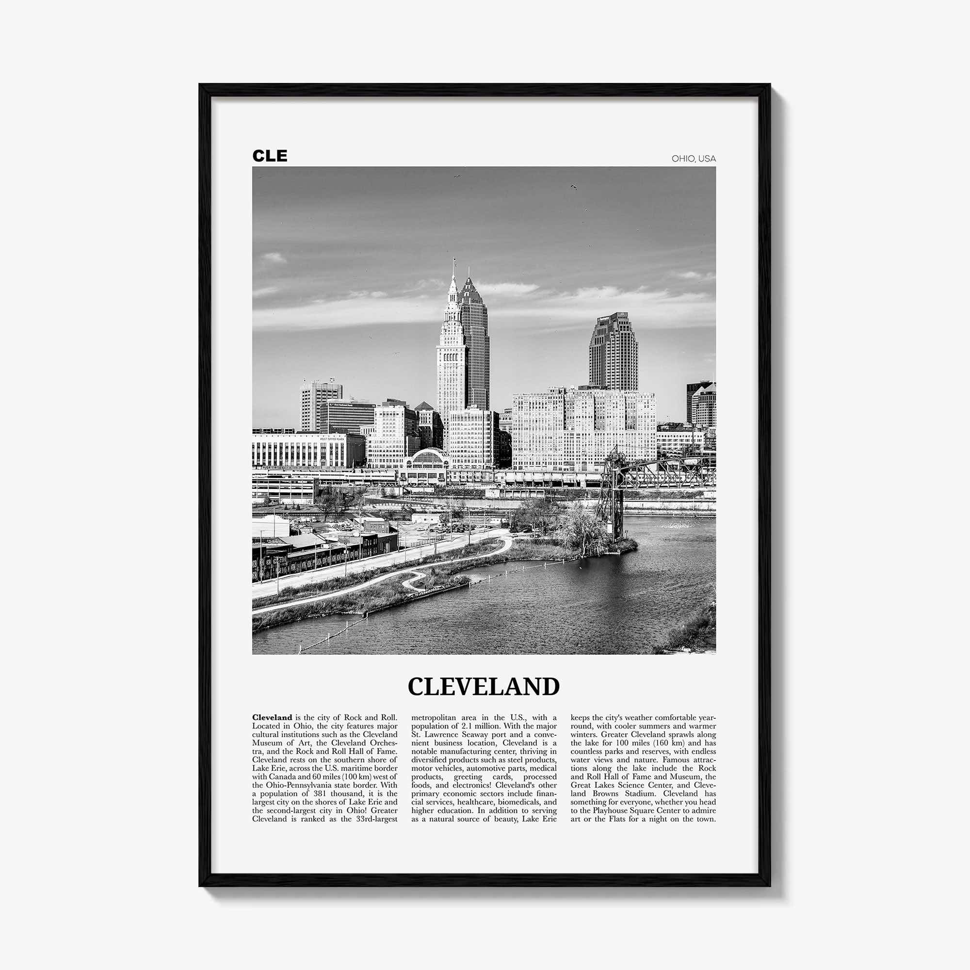 Cleveland Print Black and White No 2, Cleveland Wall Art, Cleveland Poster, Cleveland Photo, Ohio, USA, United States, North America