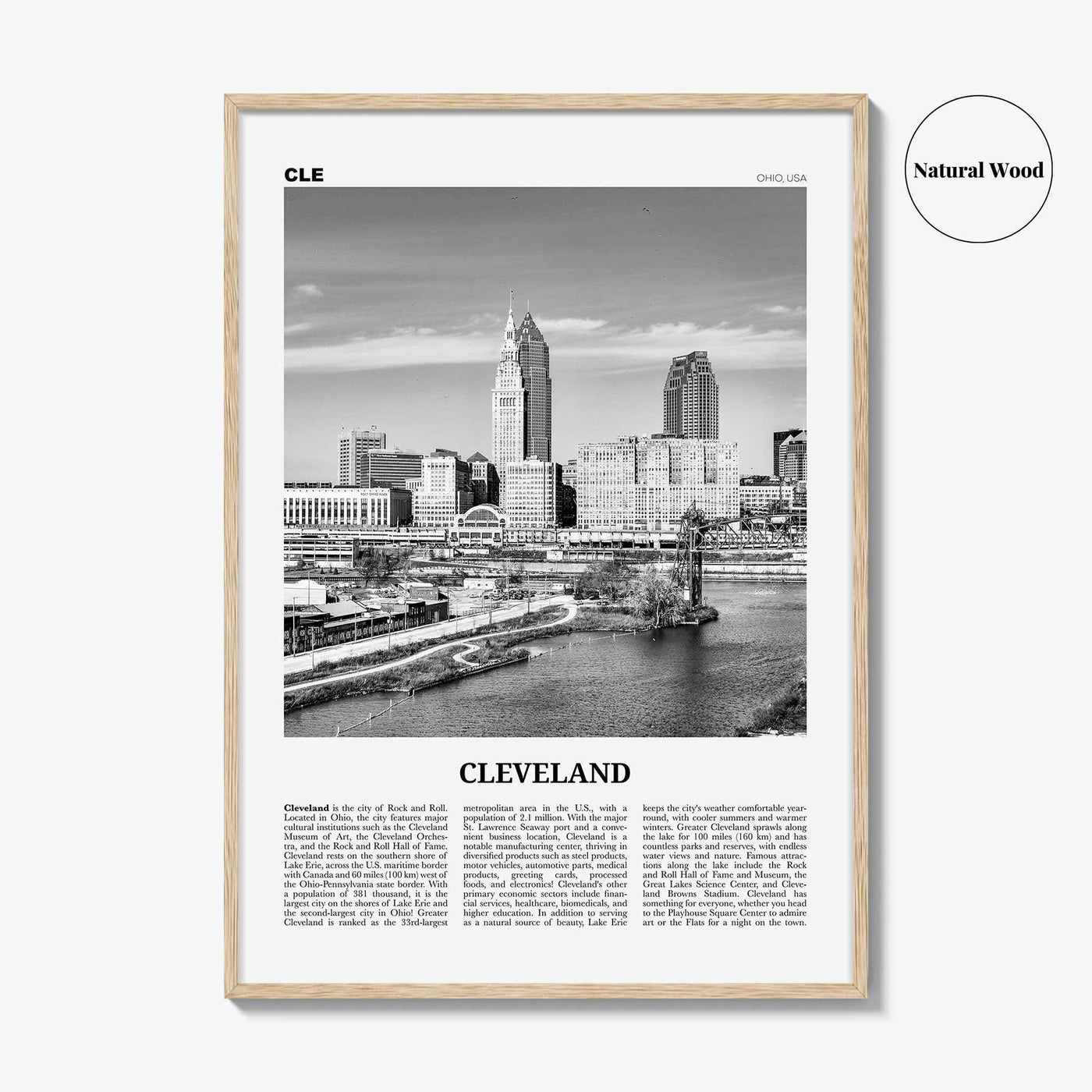 Cleveland Print Black and White No 2, Cleveland Wall Art, Cleveland Poster, Cleveland Photo, Ohio, USA, United States, North America