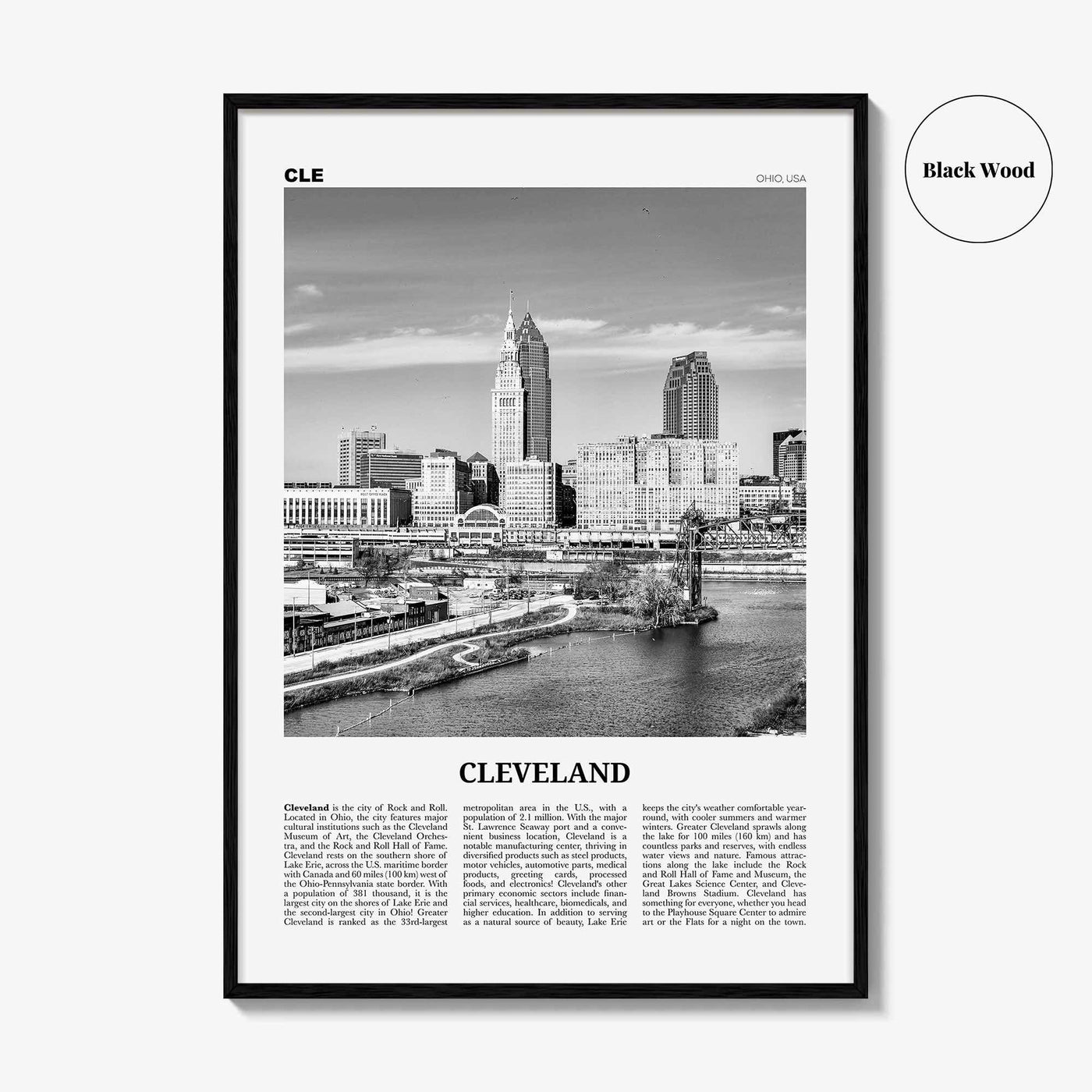Cleveland Print Black and White No 2, Cleveland Wall Art, Cleveland Poster, Cleveland Photo, Ohio, USA, United States, North America