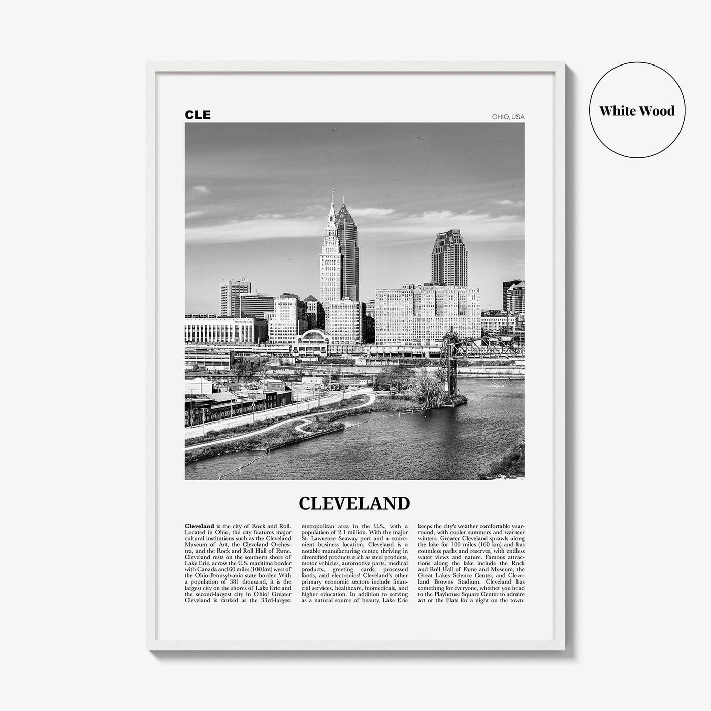 Cleveland Print Black and White No 2, Cleveland Wall Art, Cleveland Poster, Cleveland Photo, Ohio, USA, United States, North America