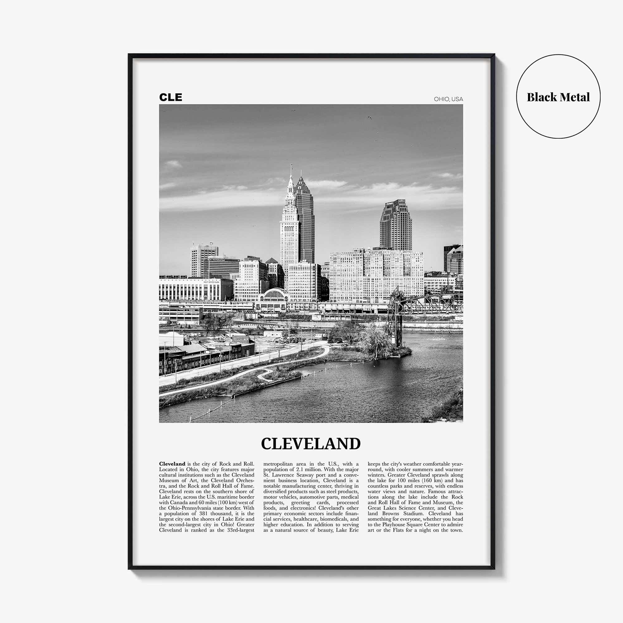 Cleveland Print Black and White No 2, Cleveland Wall Art, Cleveland Poster, Cleveland Photo, Ohio, USA, United States, North America