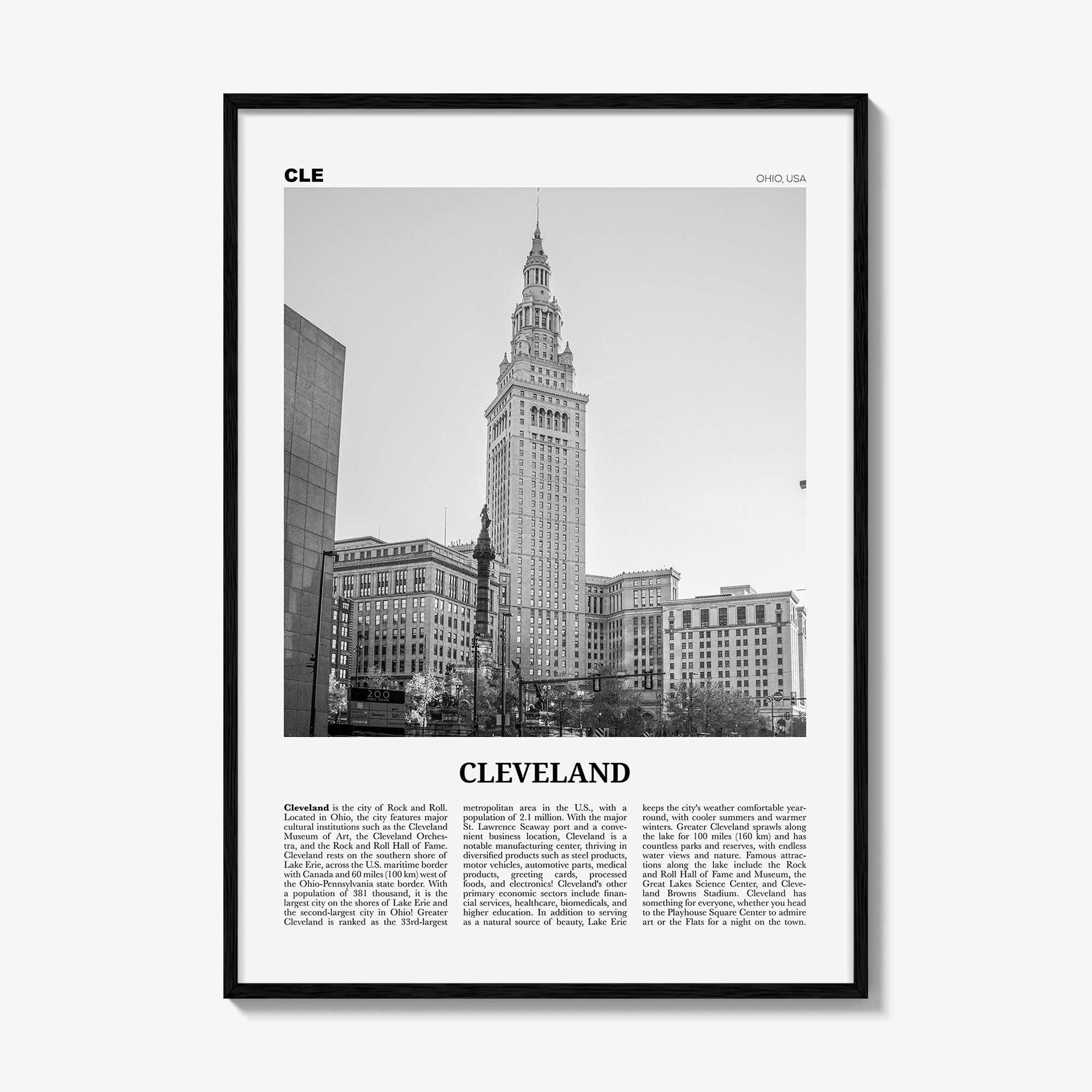 Cleveland Print Black and White No 3, Cleveland Wall Art, Cleveland Poster, Cleveland Photo, Ohio, USA, United States, North America