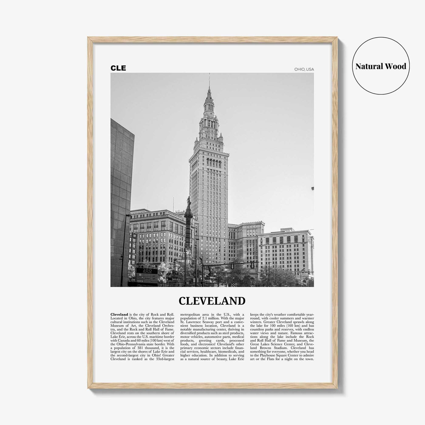 Cleveland Print Black and White No 3, Cleveland Wall Art, Cleveland Poster, Cleveland Photo, Ohio, USA, United States, North America