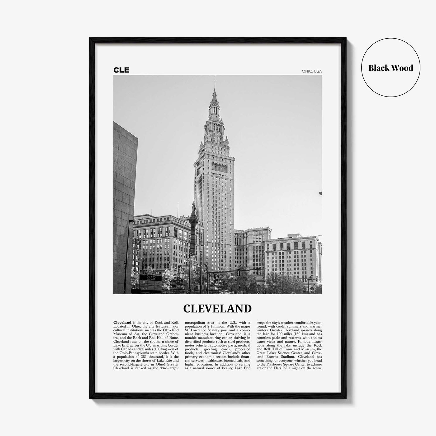 Cleveland Print Black and White No 3, Cleveland Wall Art, Cleveland Poster, Cleveland Photo, Ohio, USA, United States, North America
