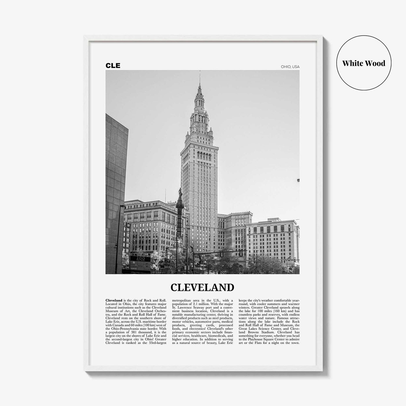 Cleveland Print Black and White No 3, Cleveland Wall Art, Cleveland Poster, Cleveland Photo, Ohio, USA, United States, North America
