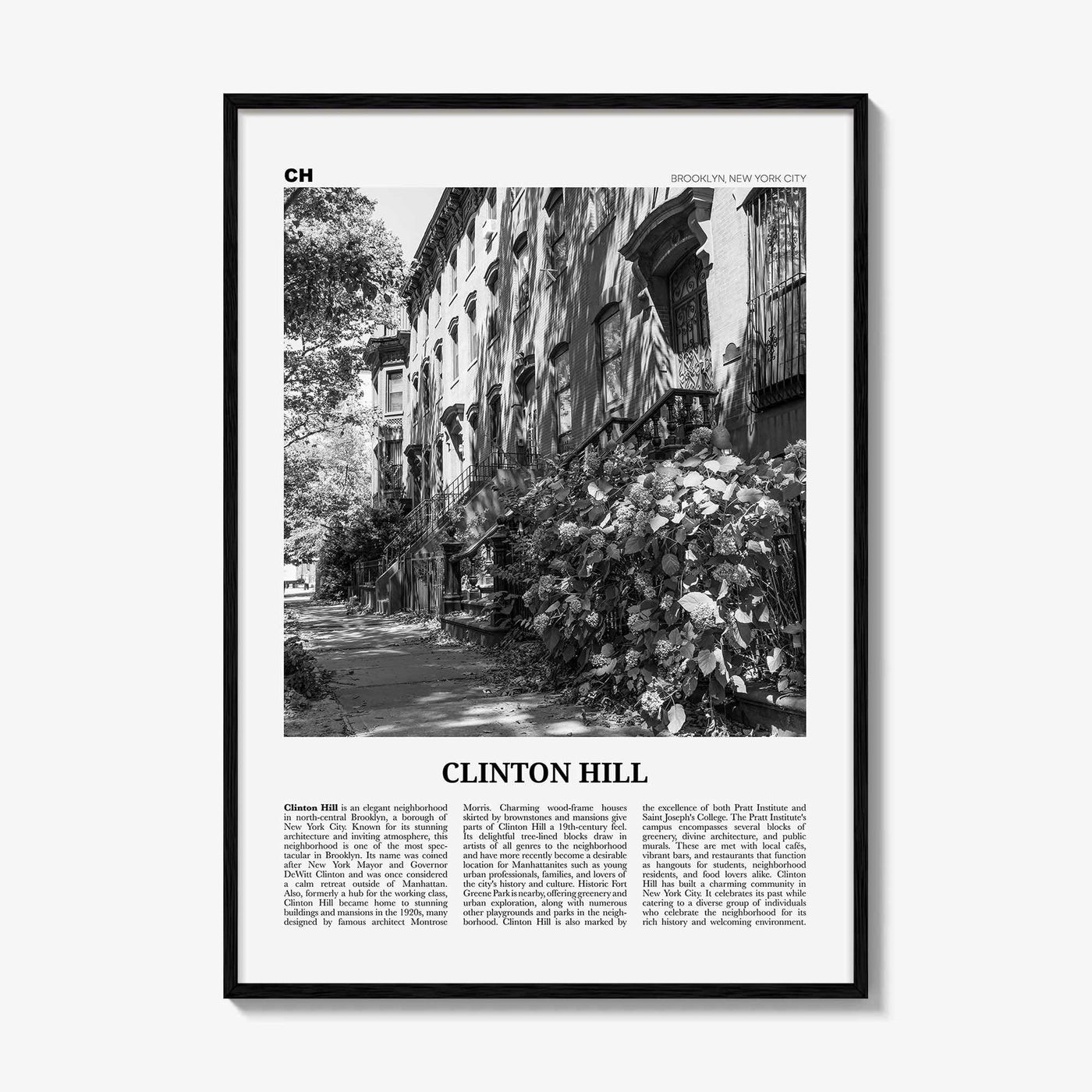 Clinton Hill Print Black and White, Clinton Hill Art, Clinton Hill Poster, Clinton Hill Photo, Clinton Hill Wall Décor, Clinton Hill Map