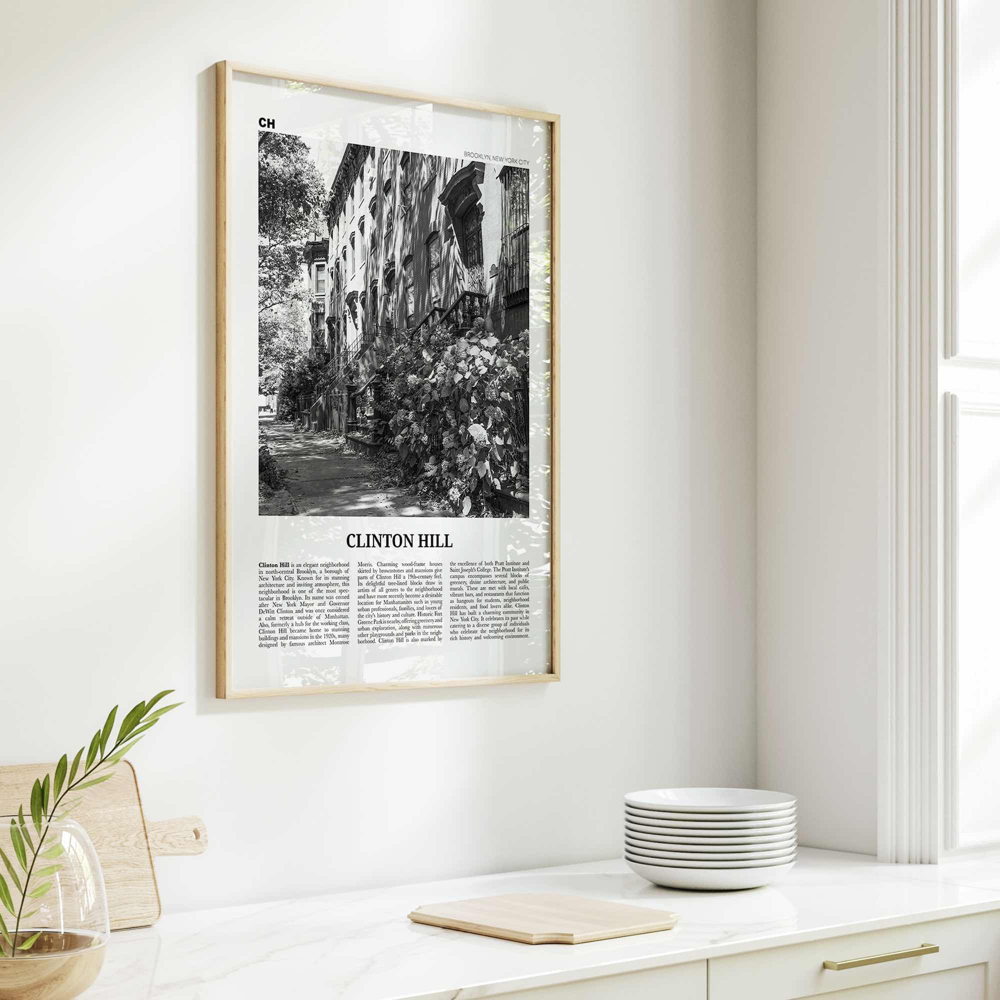 Clinton Hill Print Black and White, Clinton Hill Art, Clinton Hill Poster, Clinton Hill Photo, Clinton Hill Wall Décor, Clinton Hill Map