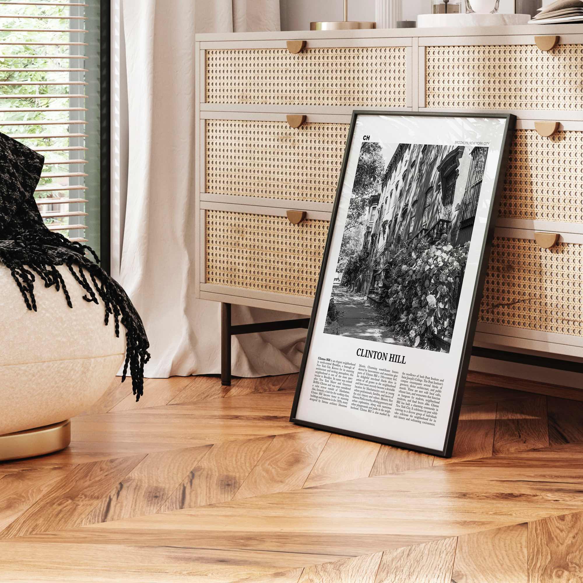 Clinton Hill Print Black and White, Clinton Hill Art, Clinton Hill Poster, Clinton Hill Photo, Clinton Hill Wall Décor, Clinton Hill Map