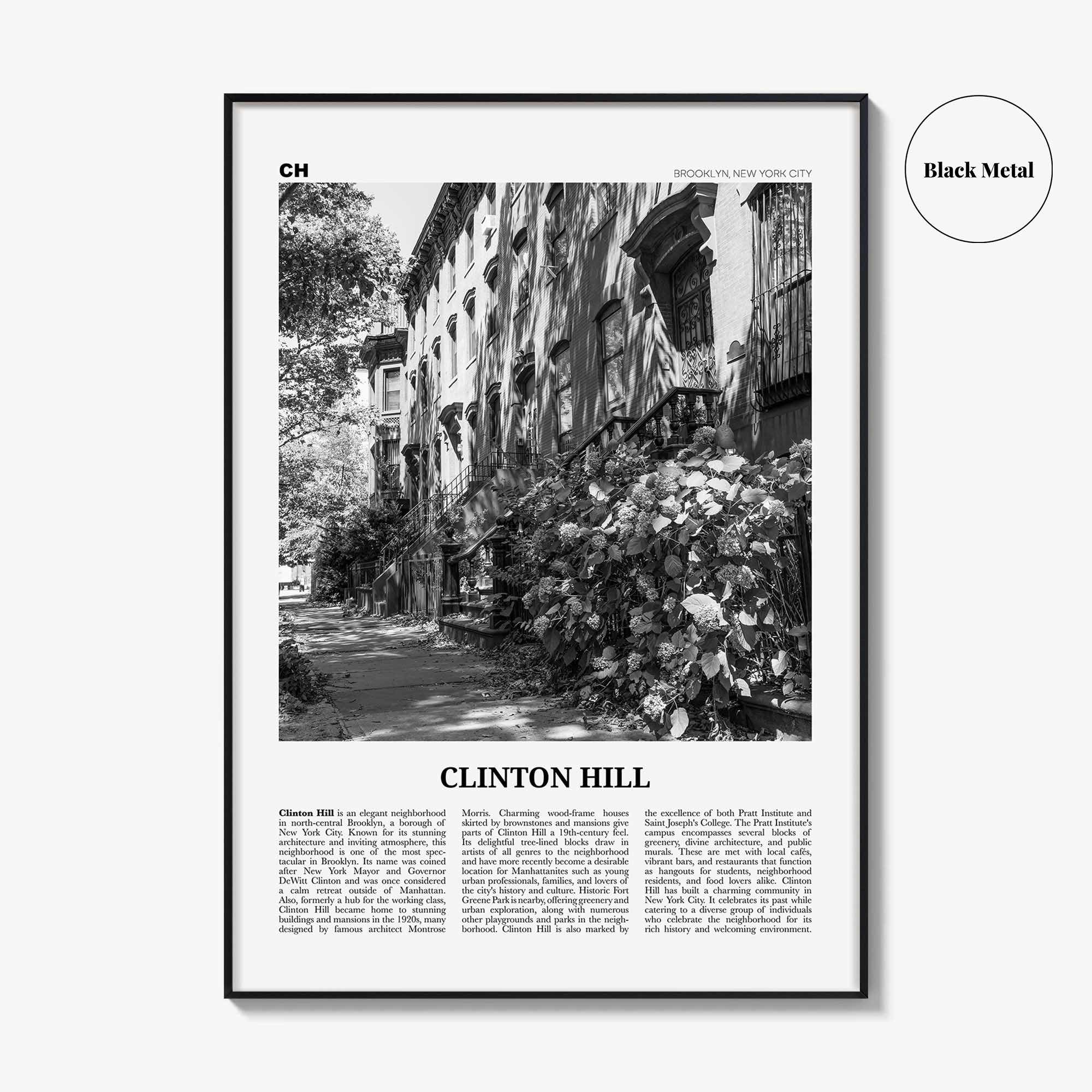 Clinton Hill Print Black and White, Clinton Hill Art, Clinton Hill Poster, Clinton Hill Photo, Clinton Hill Wall Décor, Clinton Hill Map