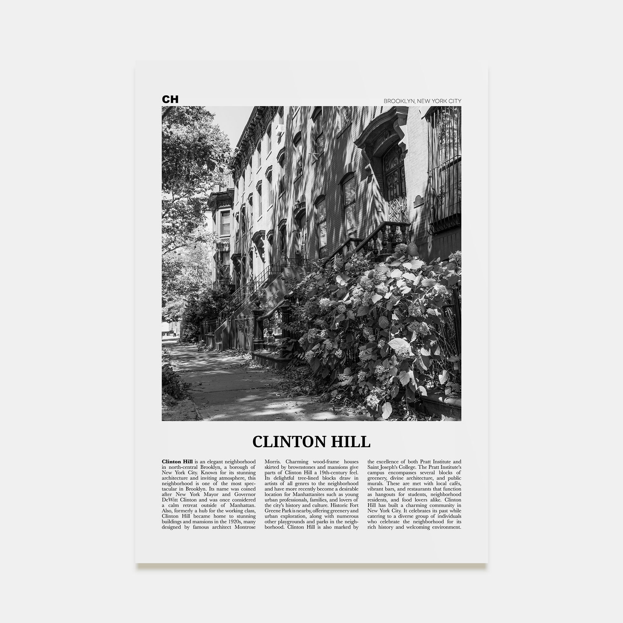 Clinton Hill Travel B&W Poster