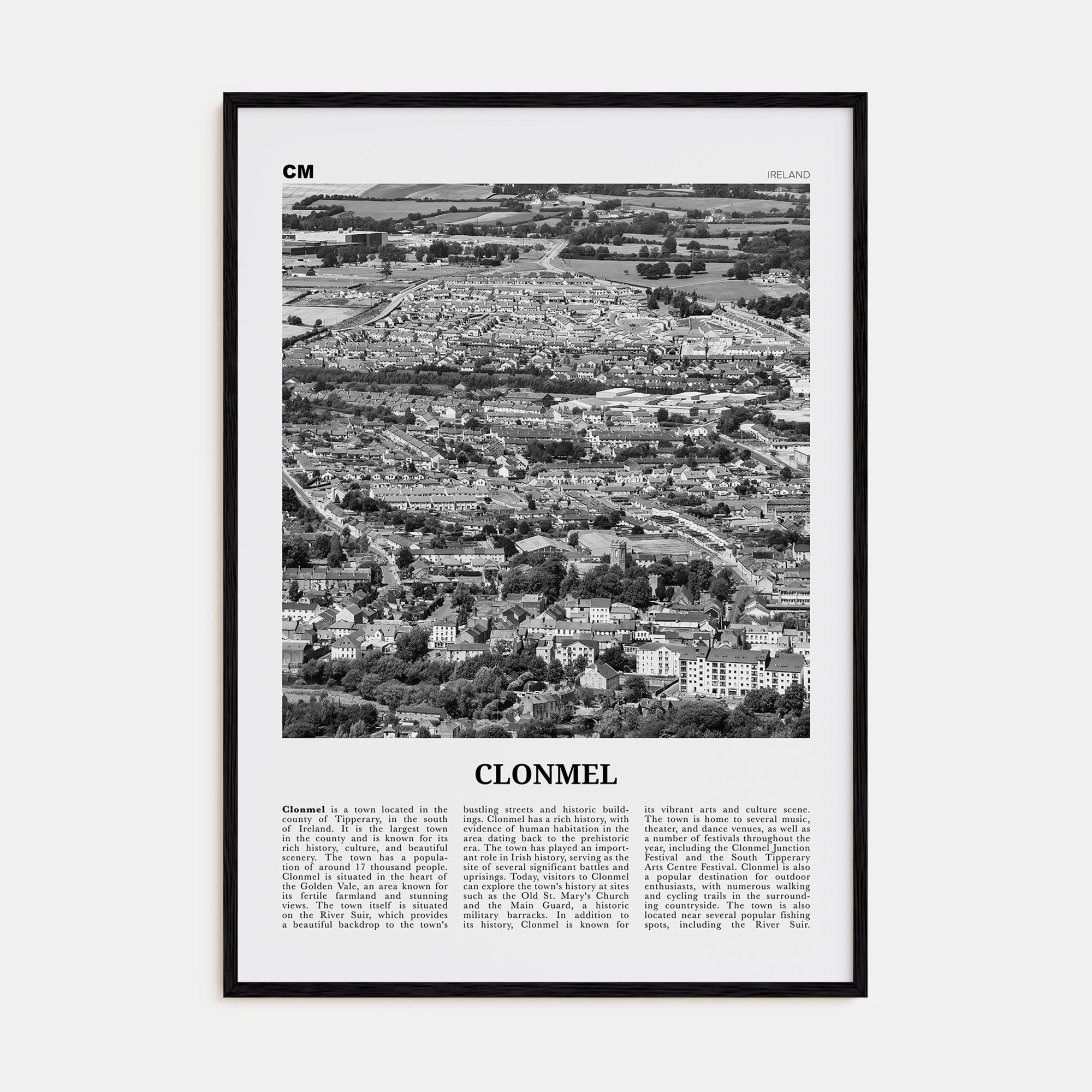 Clonmel Travel B&W Poster