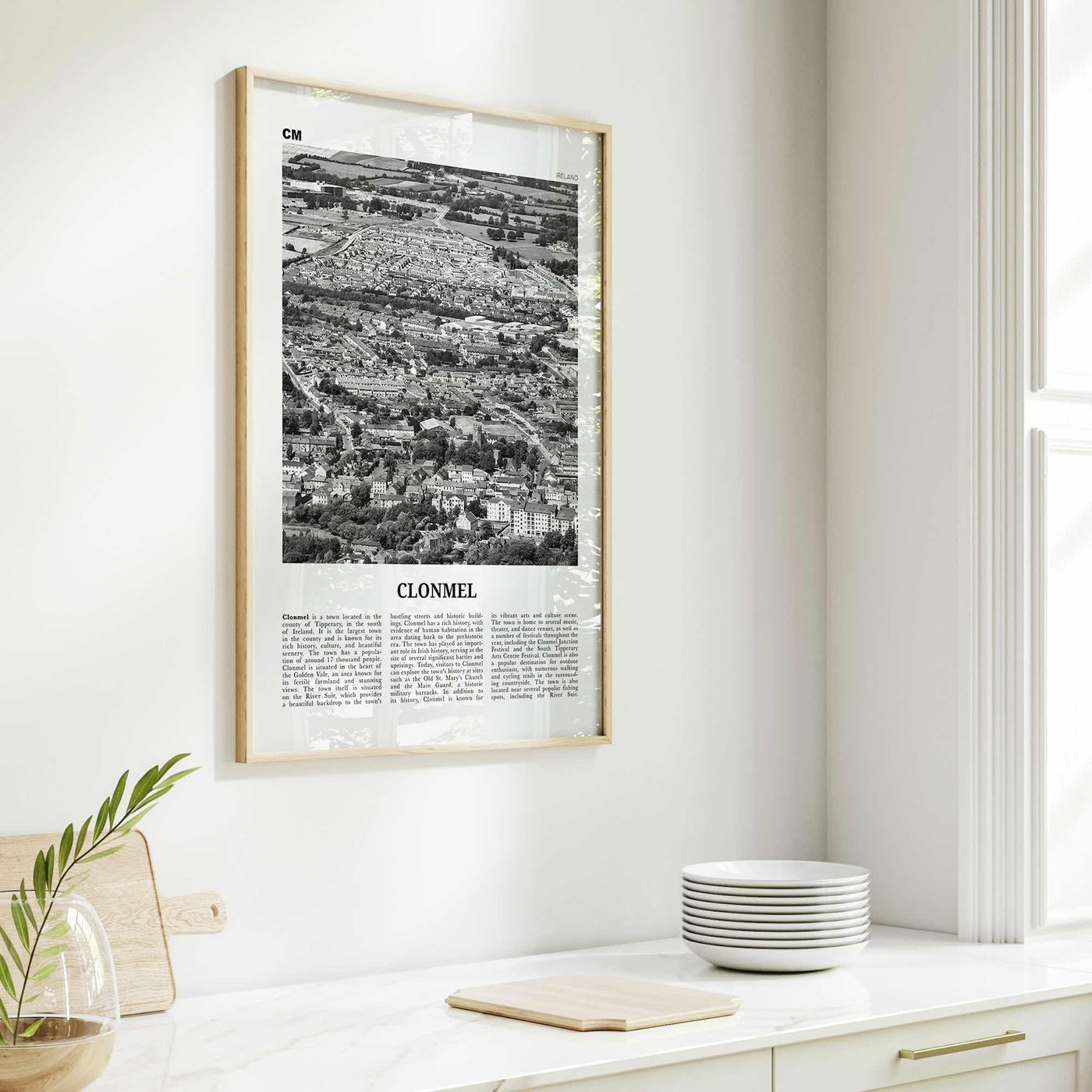 Clonmel Print Black and White, Clonmel Wall Art, Clonmel Poster, Clonmel Photo, Clonmel Wall Décor, Clonmel Map