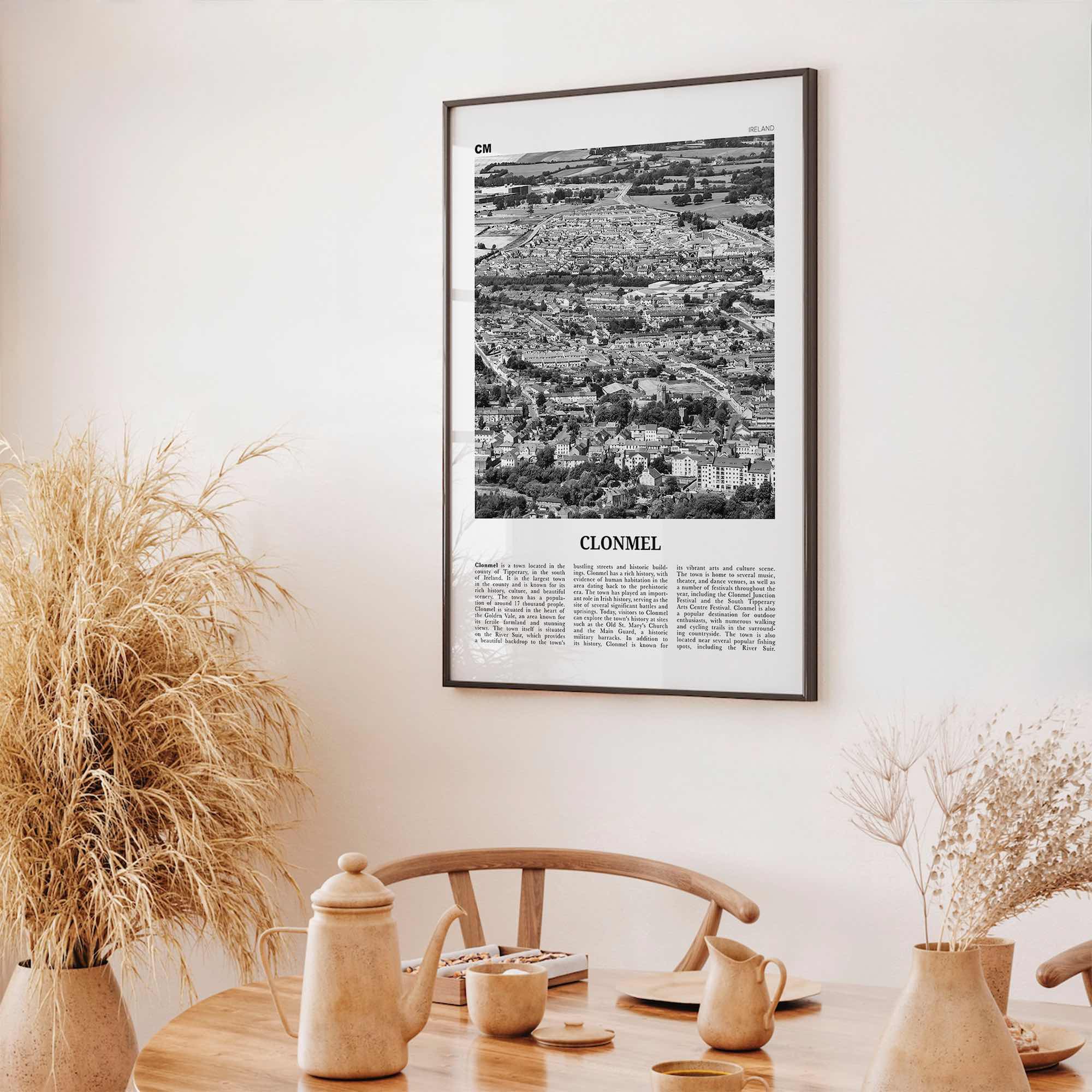 Clonmel Print Black and White, Clonmel Wall Art, Clonmel Poster, Clonmel Photo, Clonmel Wall Décor, Clonmel Map