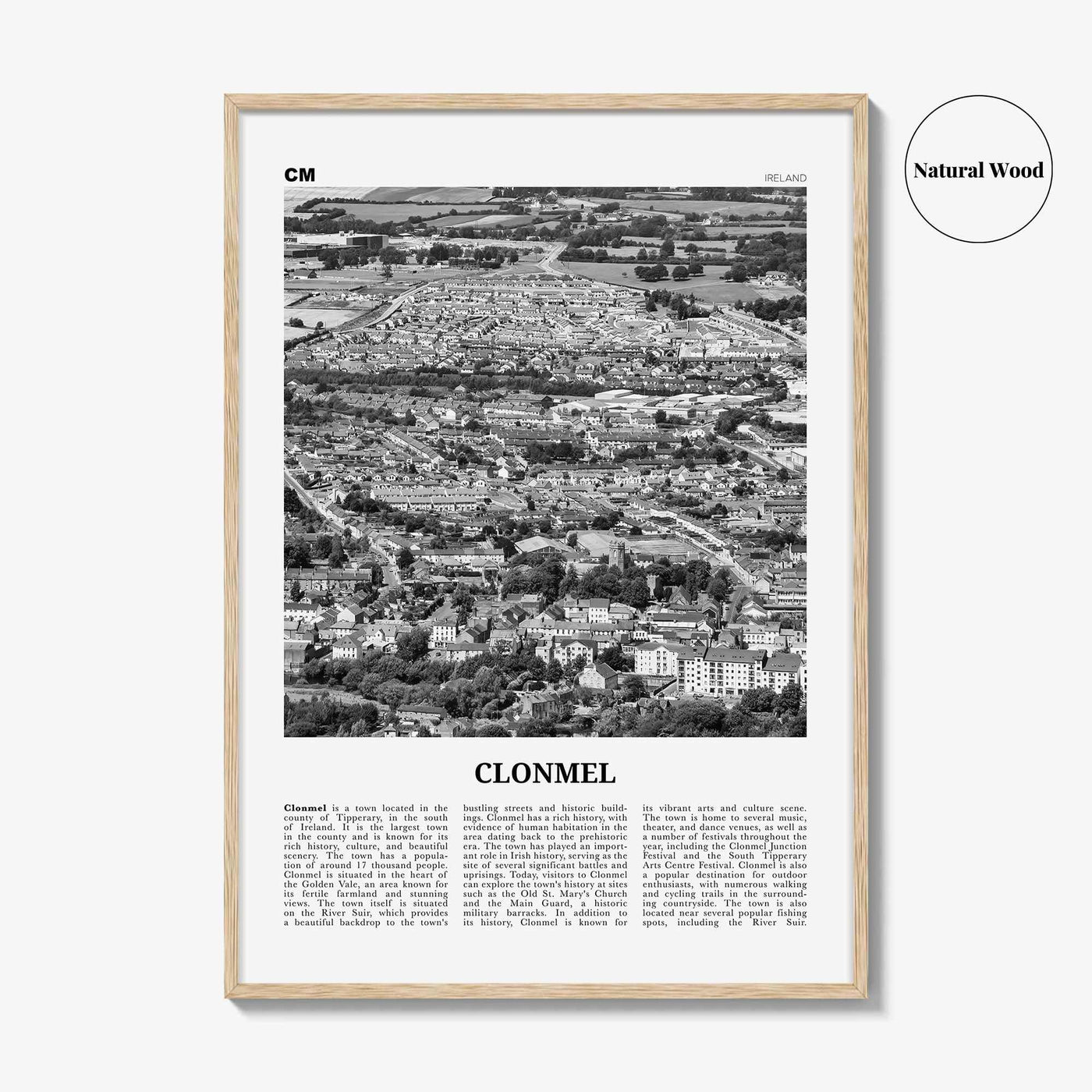Clonmel Print Black and White, Clonmel Wall Art, Clonmel Poster, Clonmel Photo, Clonmel Wall Décor, Clonmel Map