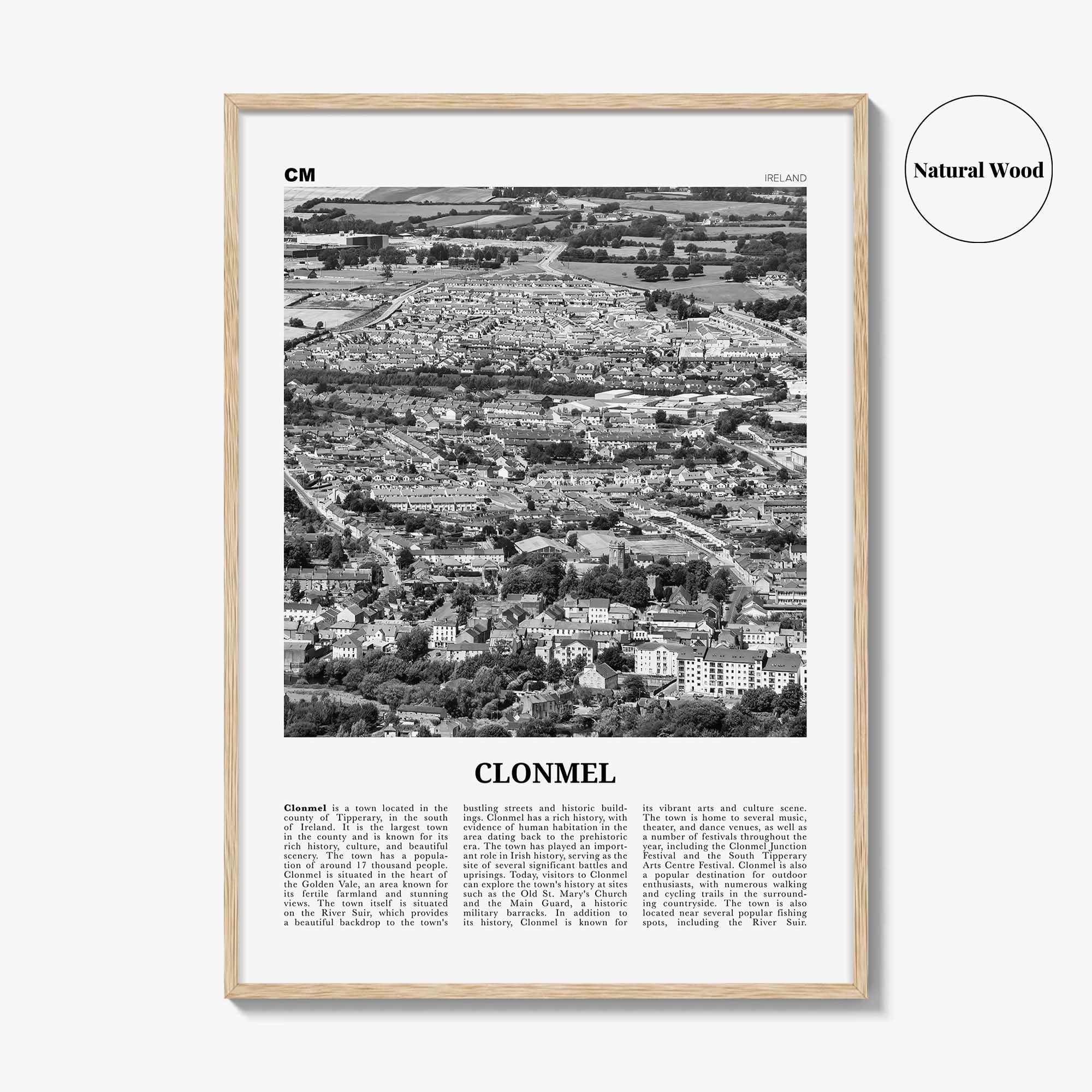 Clonmel Print Black and White, Clonmel Wall Art, Clonmel Poster, Clonmel Photo, Clonmel Wall Décor, Clonmel Map
