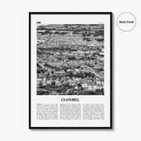 Clonmel Print Black and White, Clonmel Wall Art, Clonmel Poster, Clonmel Photo, Clonmel Wall Décor, Clonmel Map