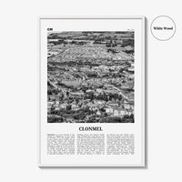 Clonmel Print Black and White, Clonmel Wall Art, Clonmel Poster, Clonmel Photo, Clonmel Wall Décor, Clonmel Map