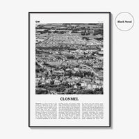 Clonmel Print Black and White, Clonmel Wall Art, Clonmel Poster, Clonmel Photo, Clonmel Wall Décor, Clonmel Map