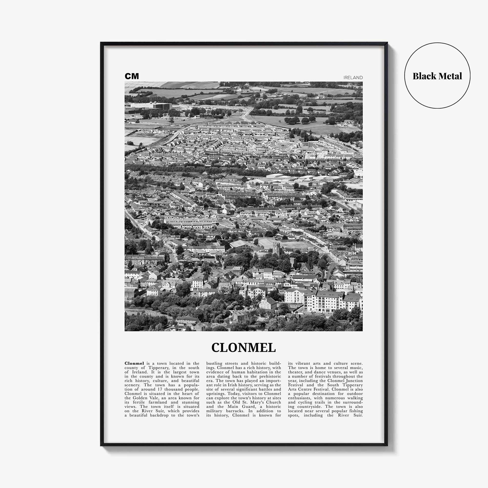 Clonmel Print Black and White, Clonmel Wall Art, Clonmel Poster, Clonmel Photo, Clonmel Wall Décor, Clonmel Map