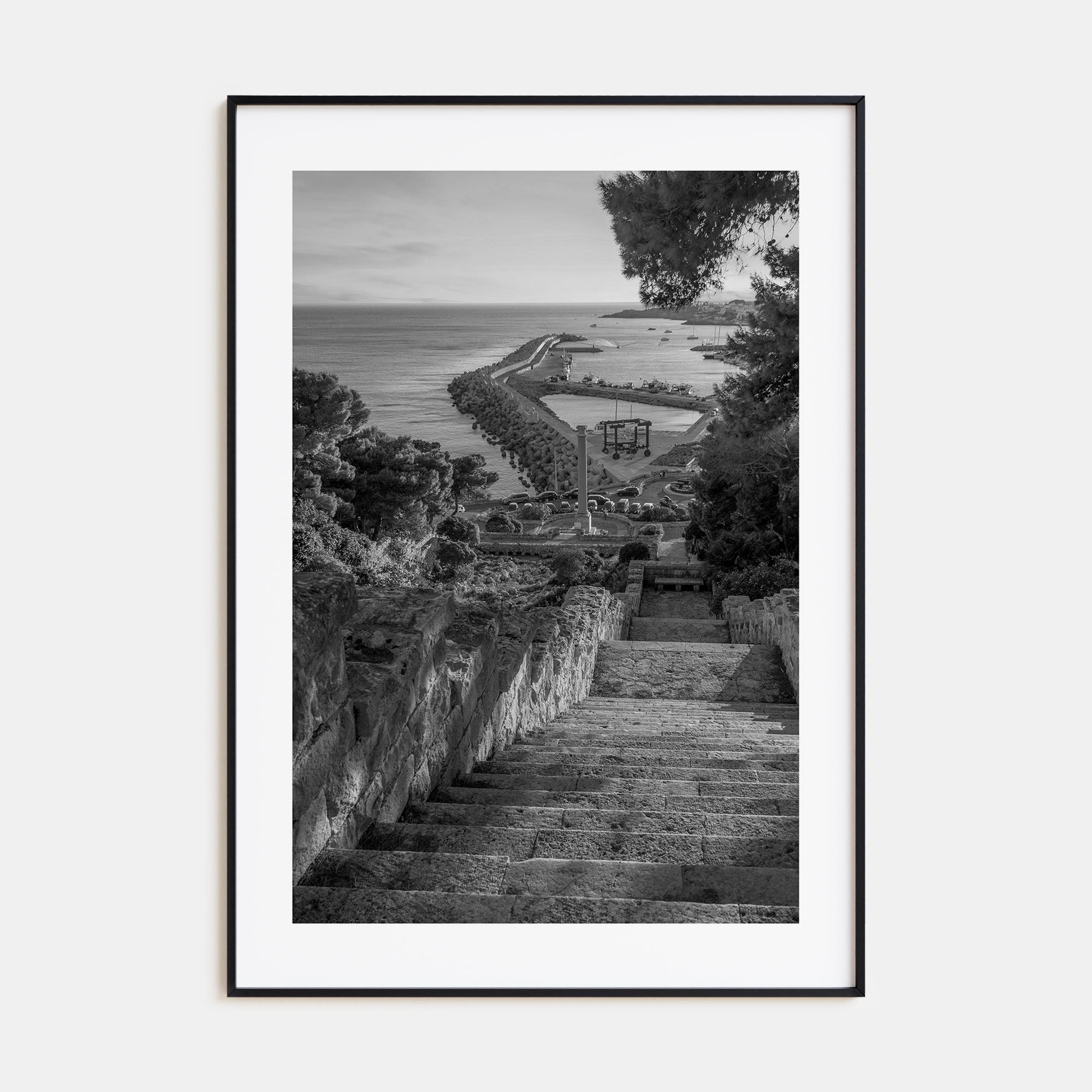 Coastline Stairway Photo B&W Poster