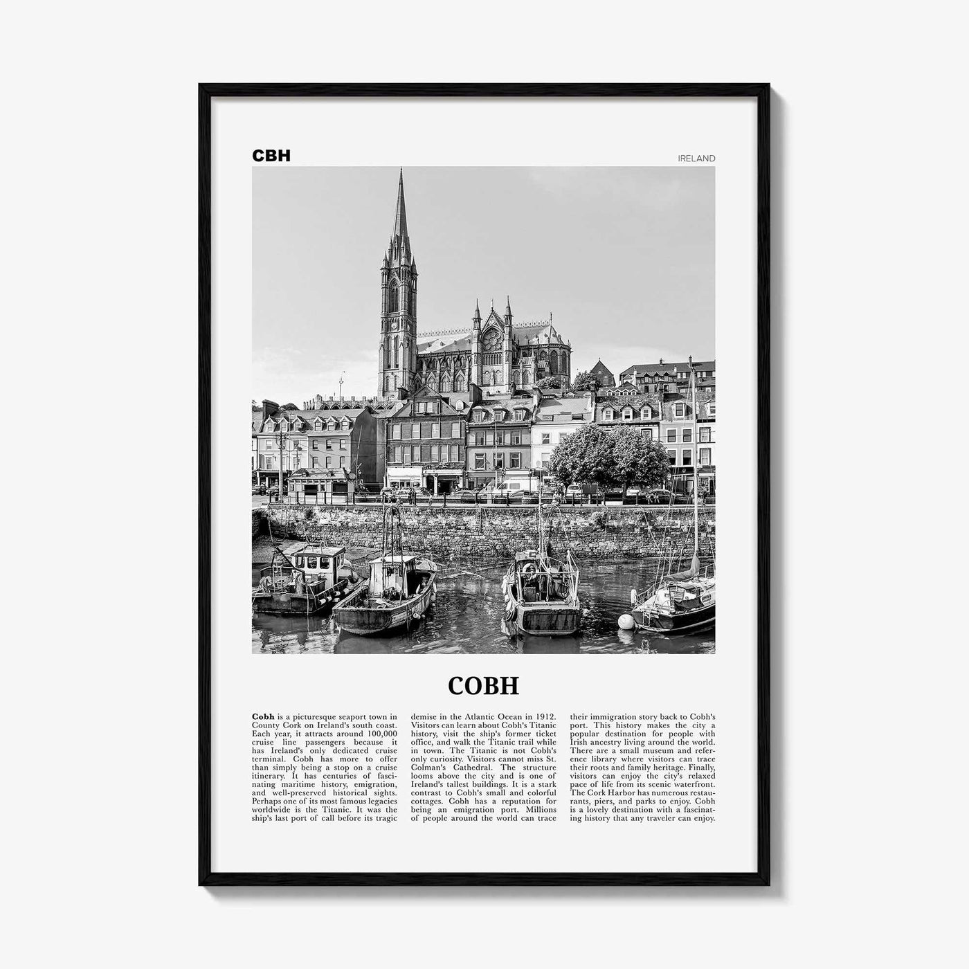Cobh Print Black and White No 1, Cobh Wall Art, Cobh Poster, Cobh Photo, Cobh Wall Décor, Cóbh, Ireland, County Cork