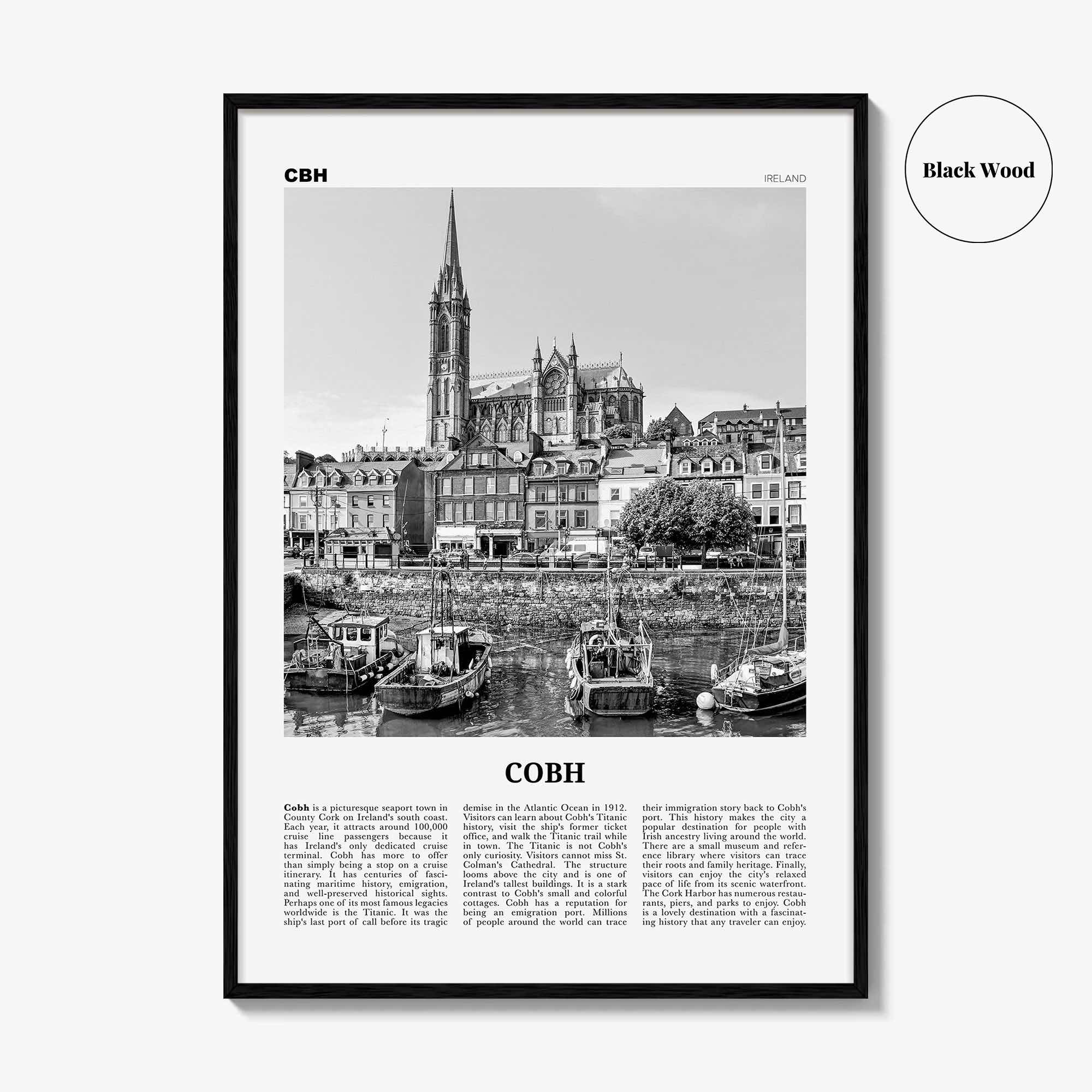 Cobh Print Black and White No 1, Cobh Wall Art, Cobh Poster, Cobh Photo, Cobh Wall Décor, Cóbh, Ireland, County Cork