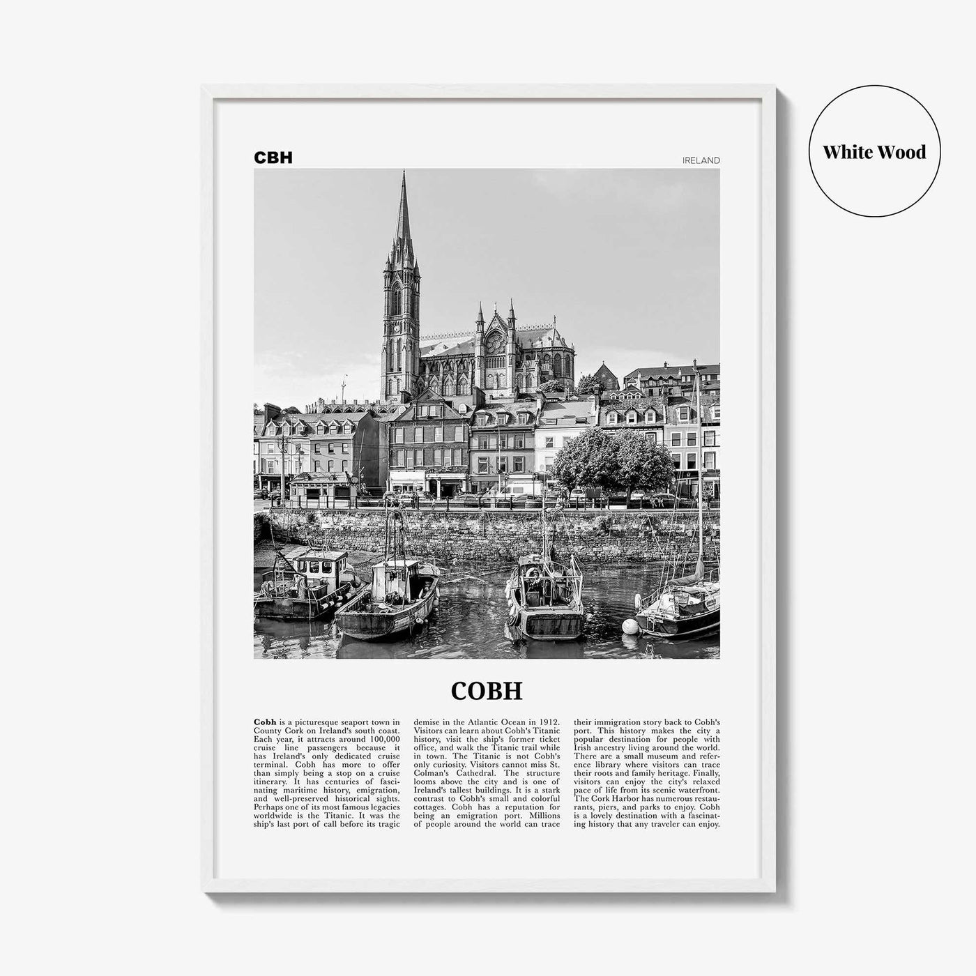 Cobh Print Black and White No 1, Cobh Wall Art, Cobh Poster, Cobh Photo, Cobh Wall Décor, Cóbh, Ireland, County Cork