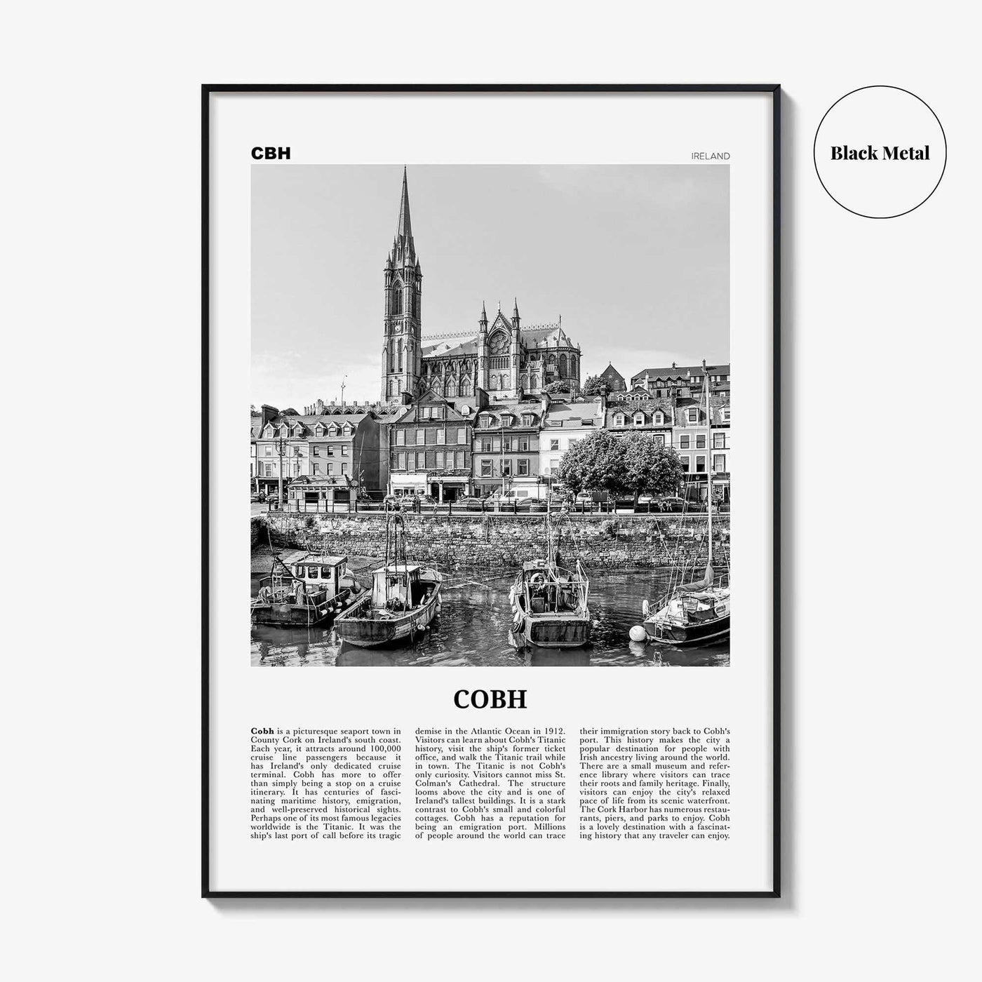 Cobh Print Black and White No 1, Cobh Wall Art, Cobh Poster, Cobh Photo, Cobh Wall Décor, Cóbh, Ireland, County Cork