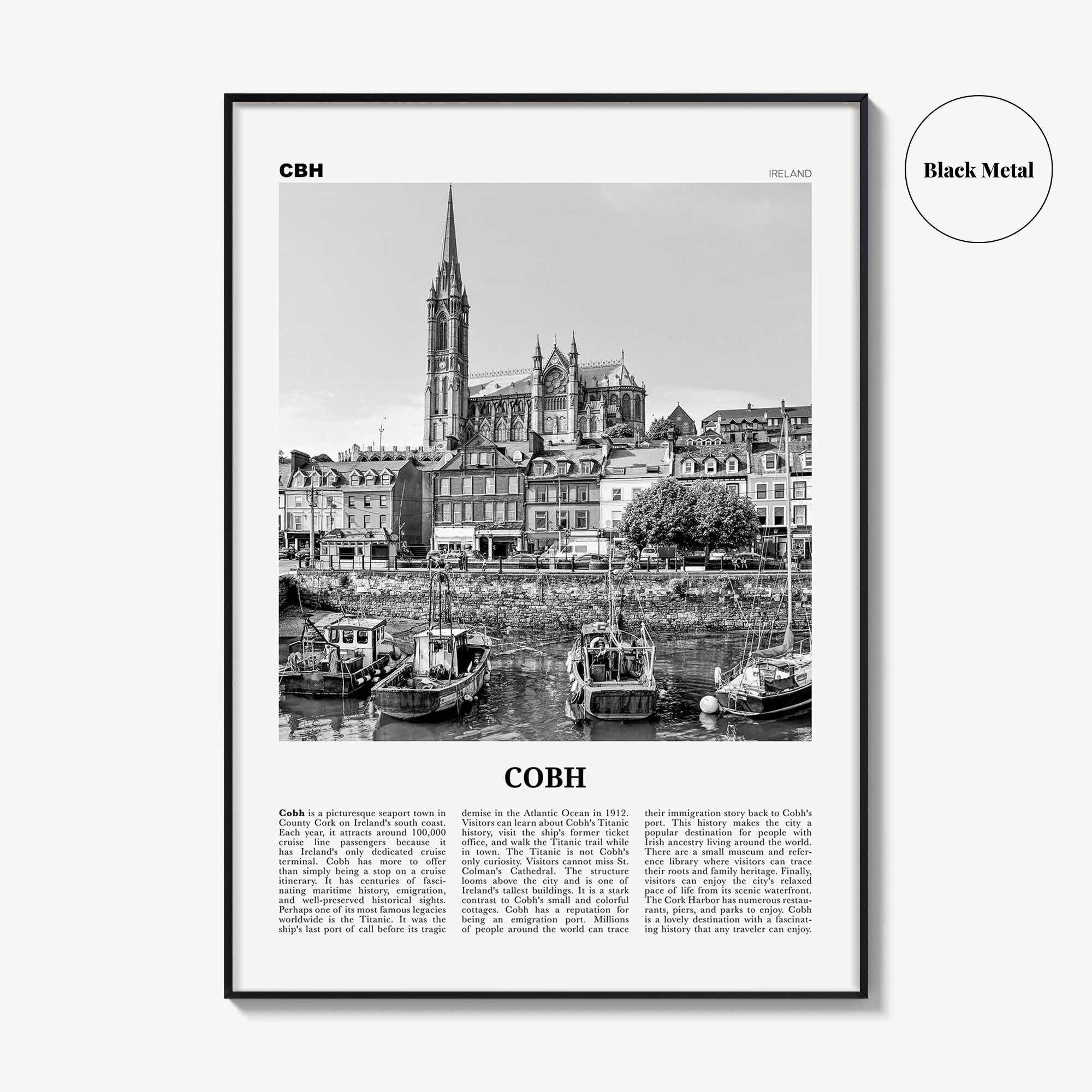 Cobh Print Black and White No 1, Cobh Wall Art, Cobh Poster, Cobh Photo, Cobh Wall Décor, Cóbh, Ireland, County Cork
